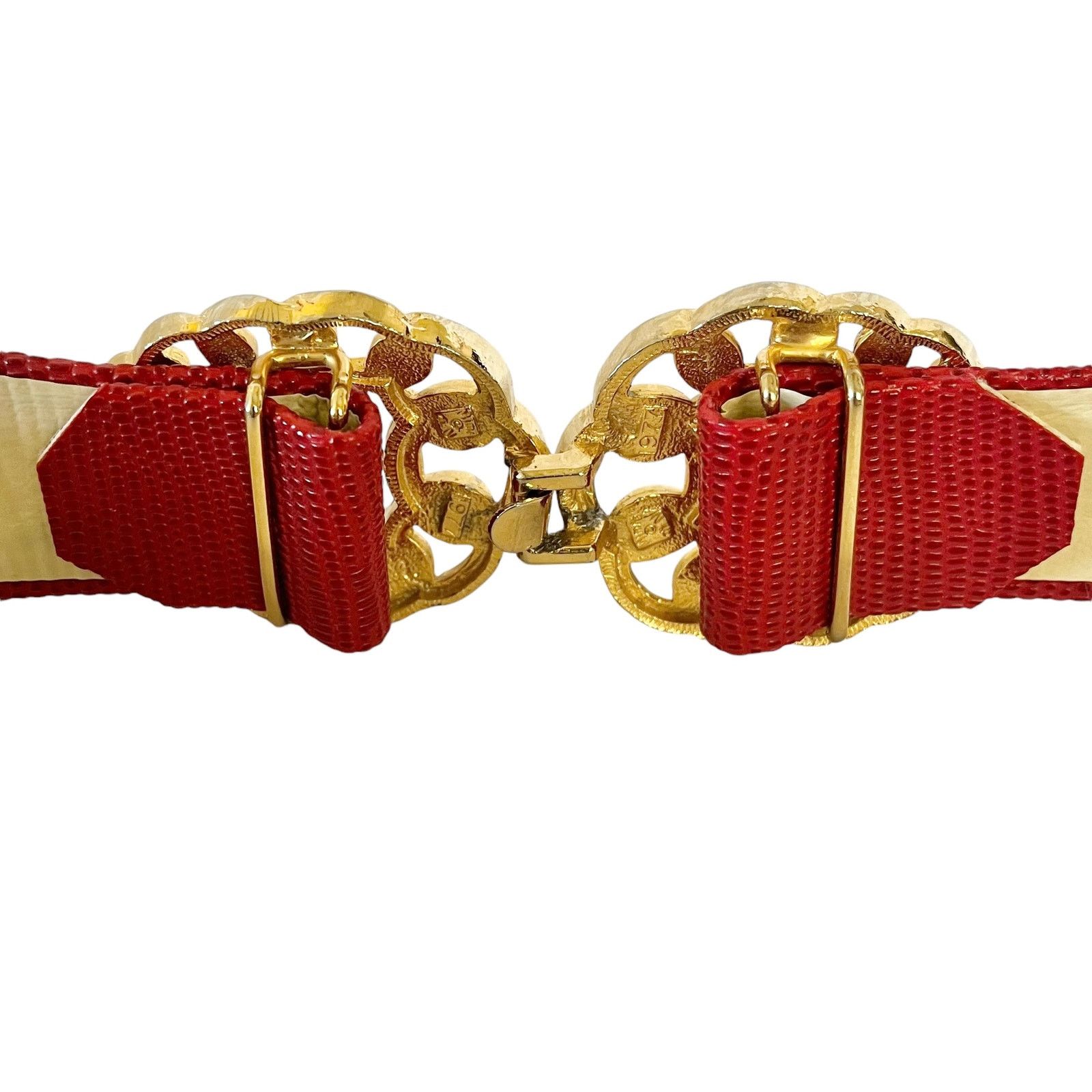 Vintage Mimi Di N Vintage Chainlink Buckle Red Lizard Print Belt Size ONE SIZE - 4 Thumbnail