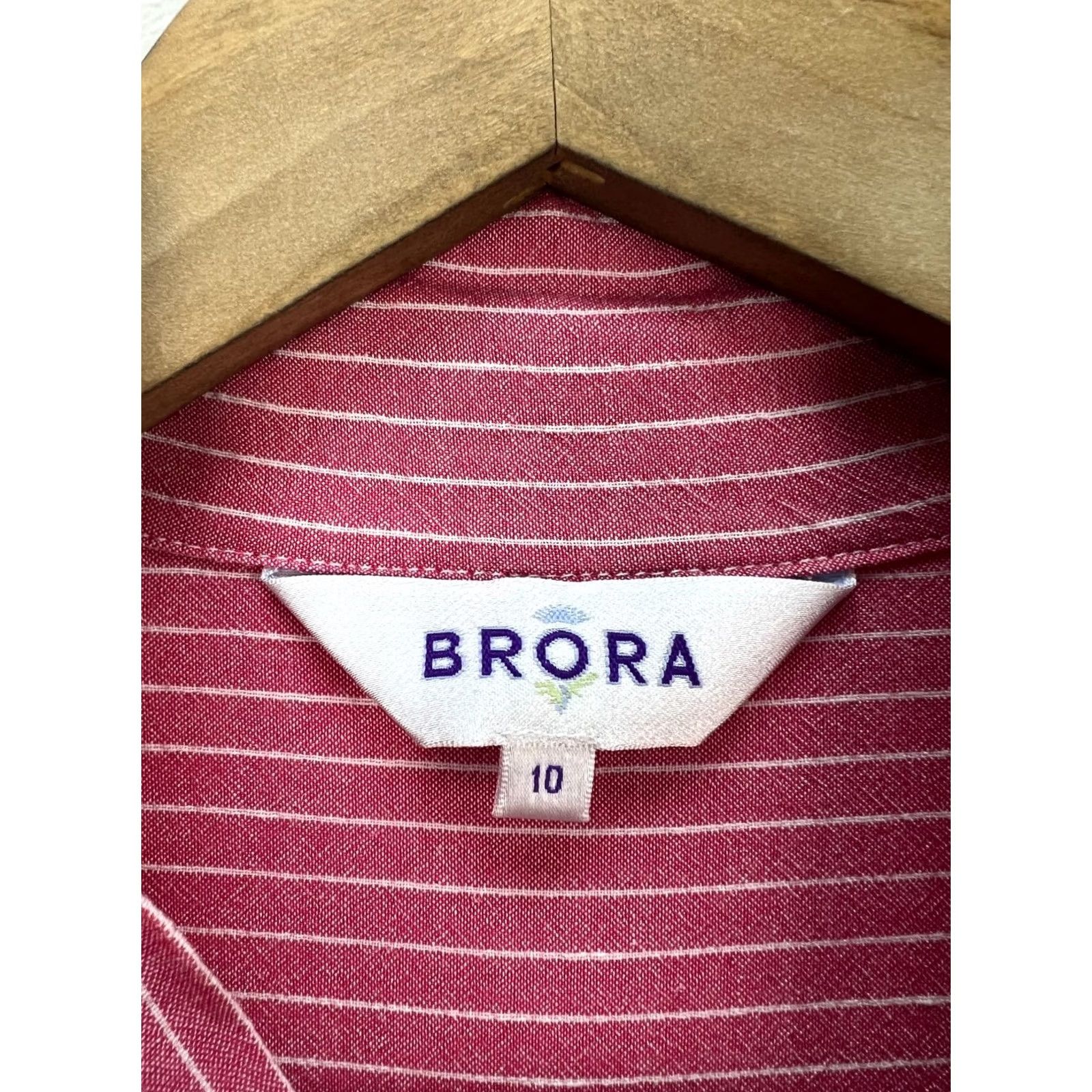 Vintage Brora Blouse Shirt Womens Size 10 Long Sleeve Lightweight Viscose Linen Pink White Stripe Regular Summer Spring Cookie? Size L / US 10 / IT 46 - 4 Thumbnail
