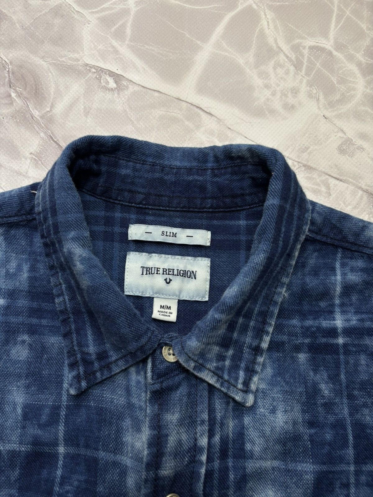True Religion True Religion Acid Wash Navy Plaid Short Sleeve Shirt Mens M Size US M / EU 48-50 / 2 - 7 Thumbnail