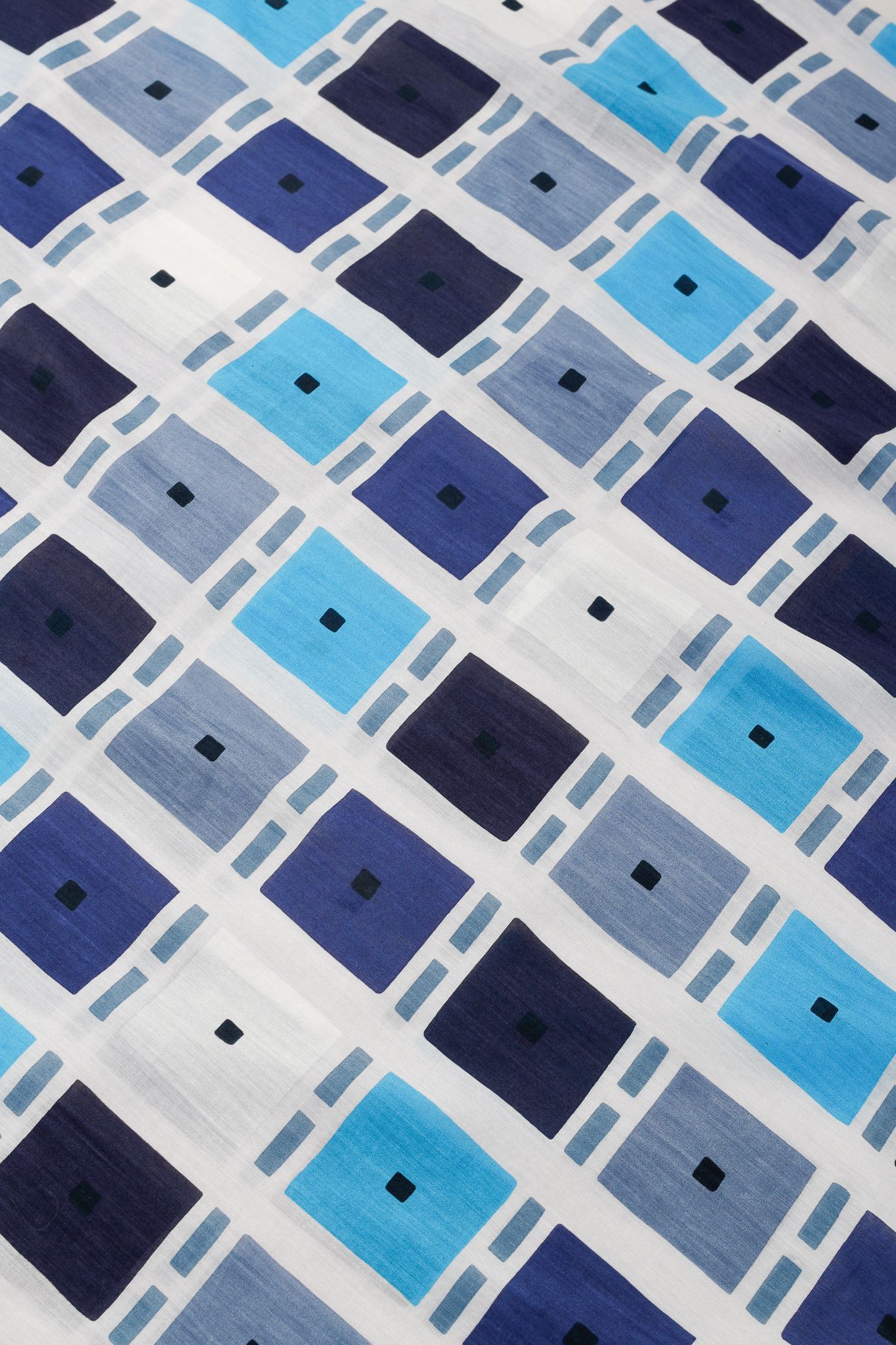 Hermes Hermes 140 White & Blue Cotton-Blend Square-Print Scarf Size ONE SIZE - 2 Thumbnail