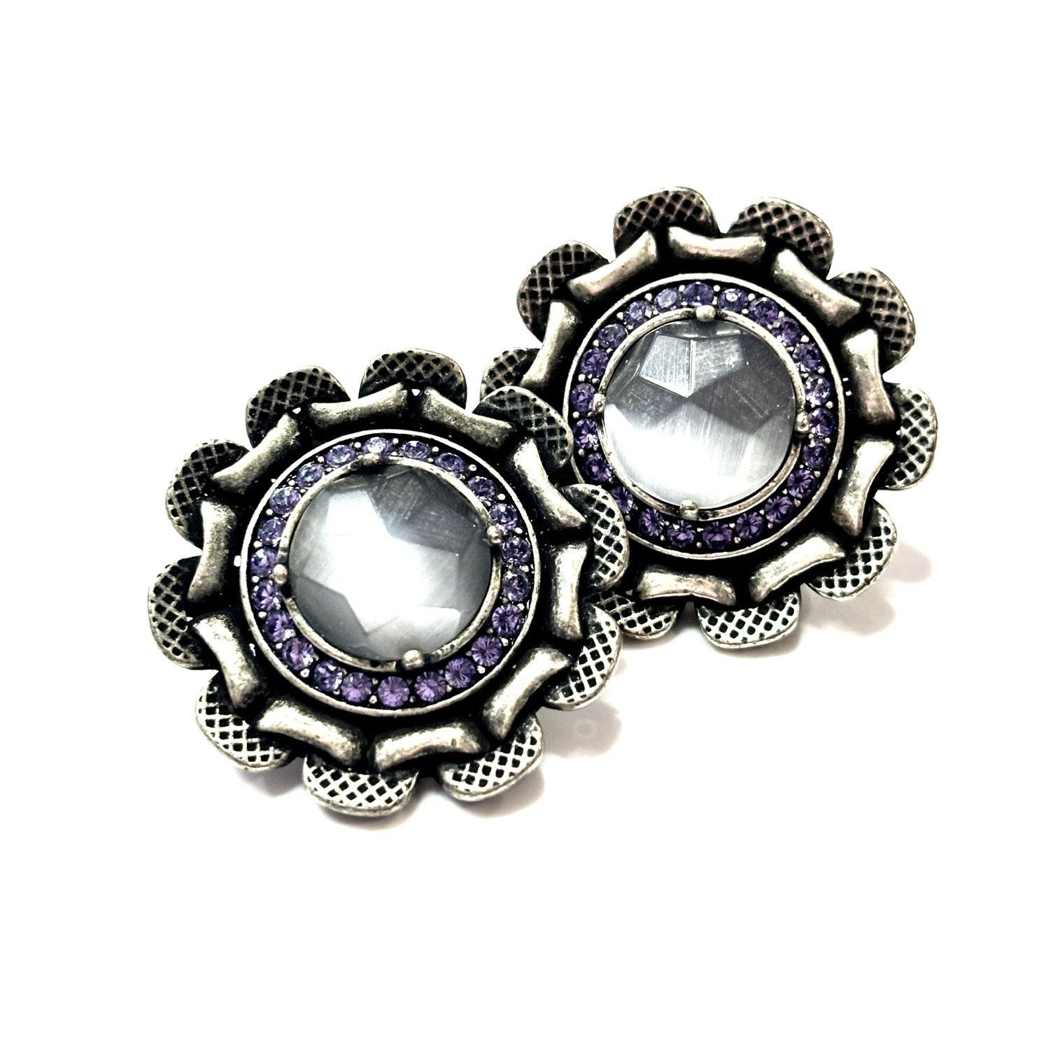 Givenchy GIVENCHY Vintage Antique Silver Tone Button Amethyst Earring Size ONE SIZE - 1 Thumbnail