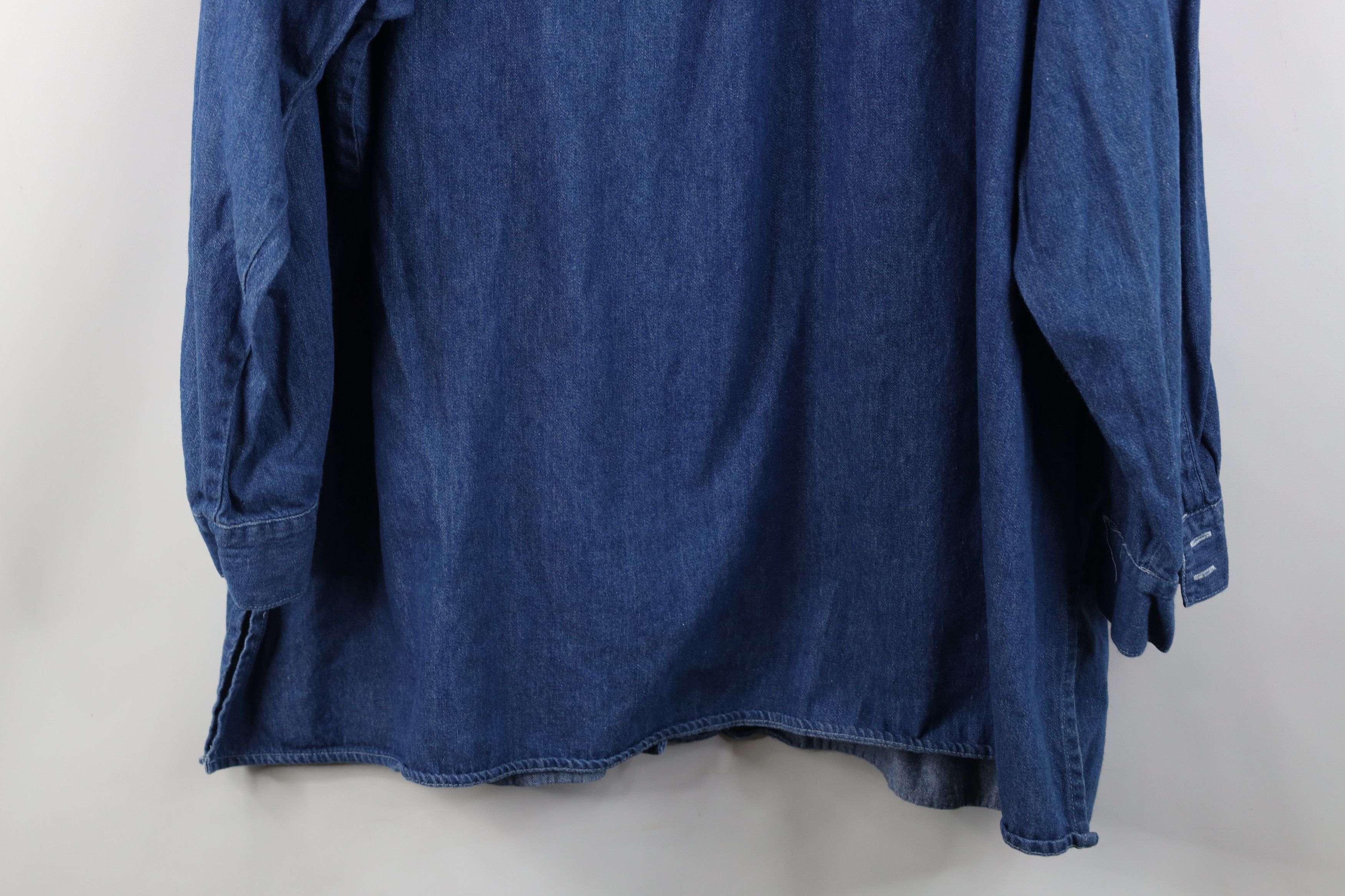 Vintage Vintage 90s Streetwear Denim Jean Band Collar Button Shirt Size 4XL / US 24-26 - 14 Thumbnail