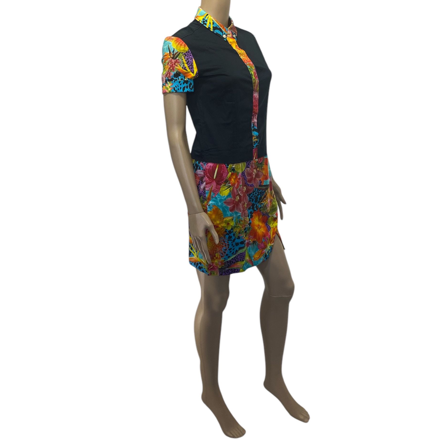 Versace Black Multicolor Floral Printed Buttoned Dress Size XS / US 0-2 / IT 36-38 - 2 Thumbnail