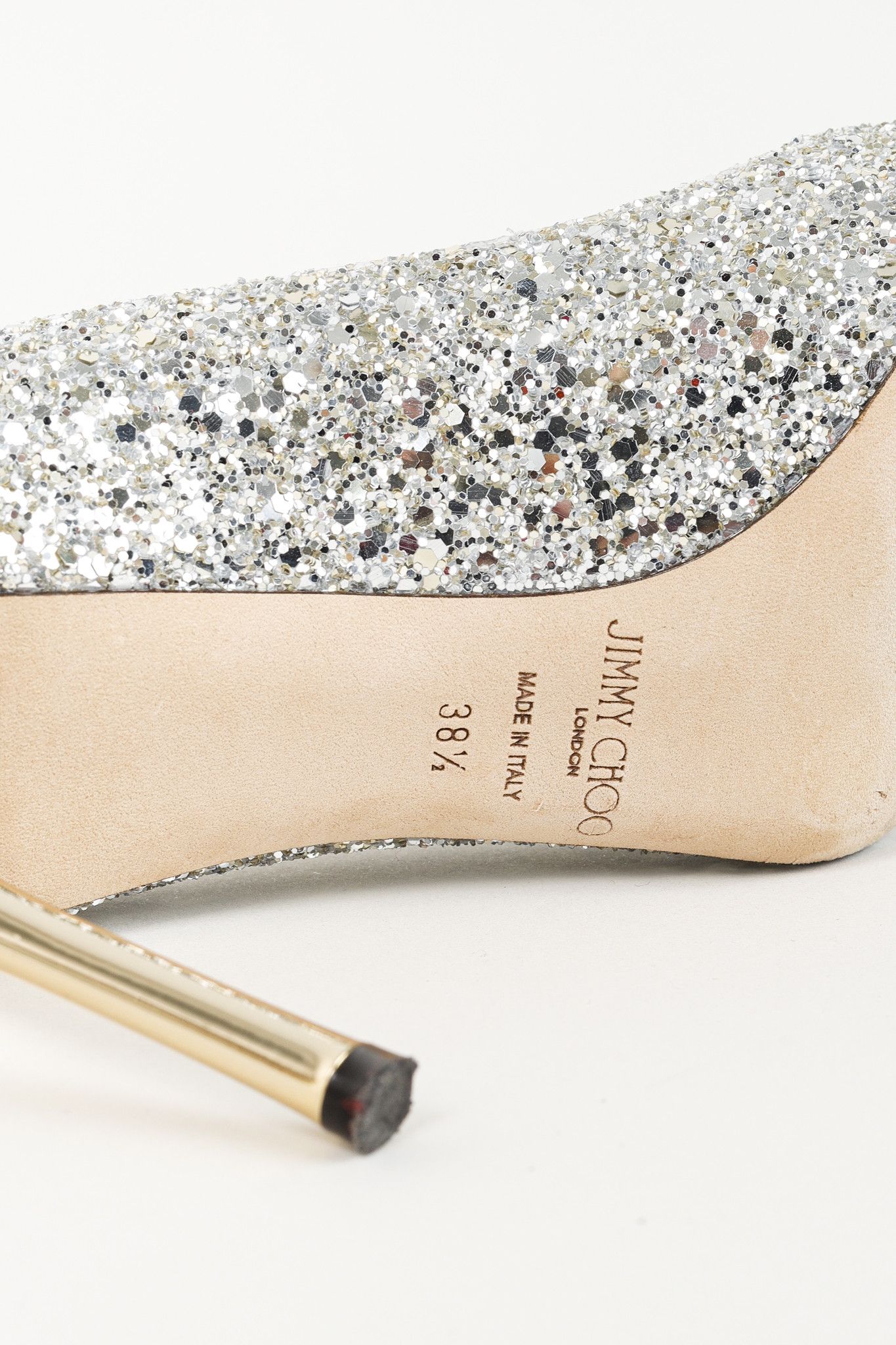 Jimmy Choo Jimmy Choo Romy 85 Silver Champagne Glitter Pumps Size US 7 / IT 37 - 5 Thumbnail