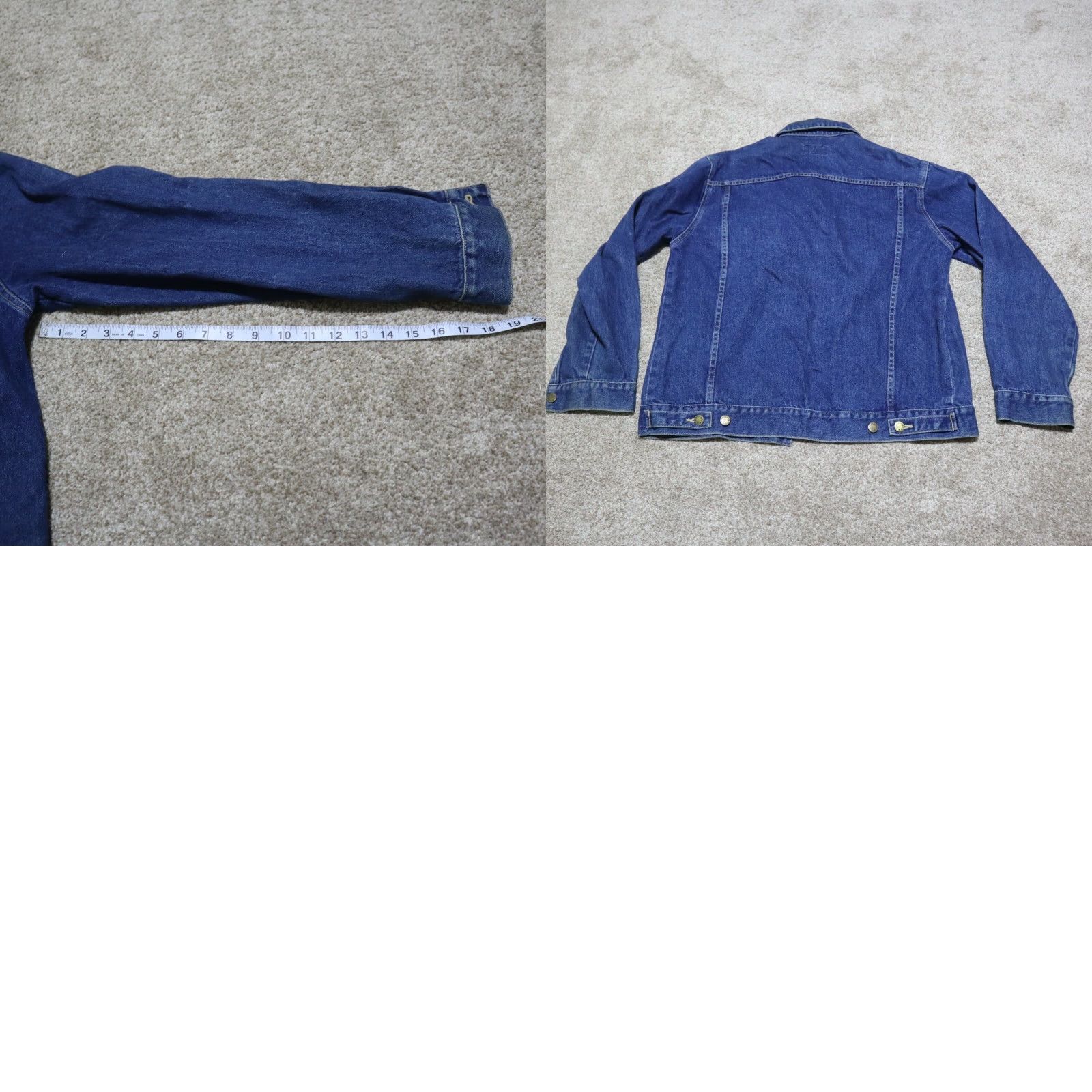 Vintage Expressions Denim Jacket Blue Jean Button Down Two Breast Pockets Leather Collar & Accents Mens Size M Vintage Classic Jean Jacket Size US 31 - 8 Thumbnail
