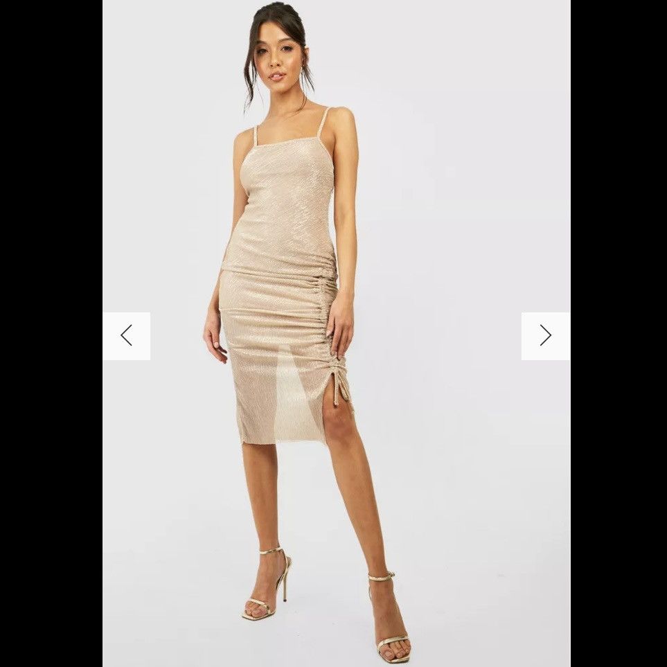 PrettyLittleThing NWT PrettyLittleThing Gold Glitter Midi Party Dress Small 4 Size S / US 4 / IT 40 - 6 Thumbnail