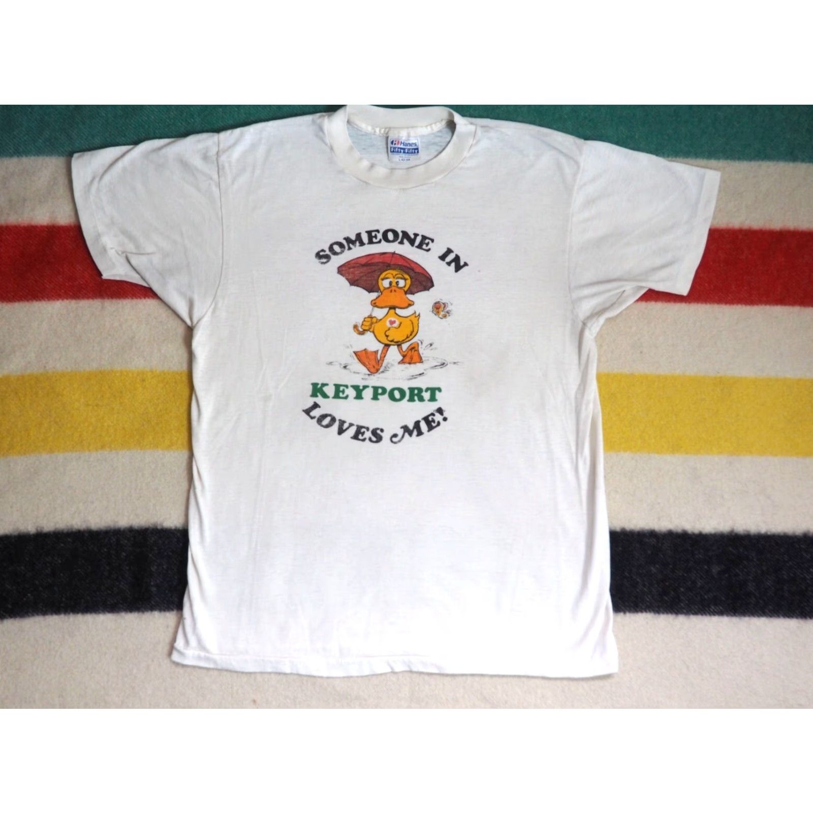 Hanes VTG 80s Hanes Tee T-Shirt M Beige Graphic Duck Travel 50/50 Cotton Blend Men Size US M / EU 48-50 / 2 - 2 Thumbnail