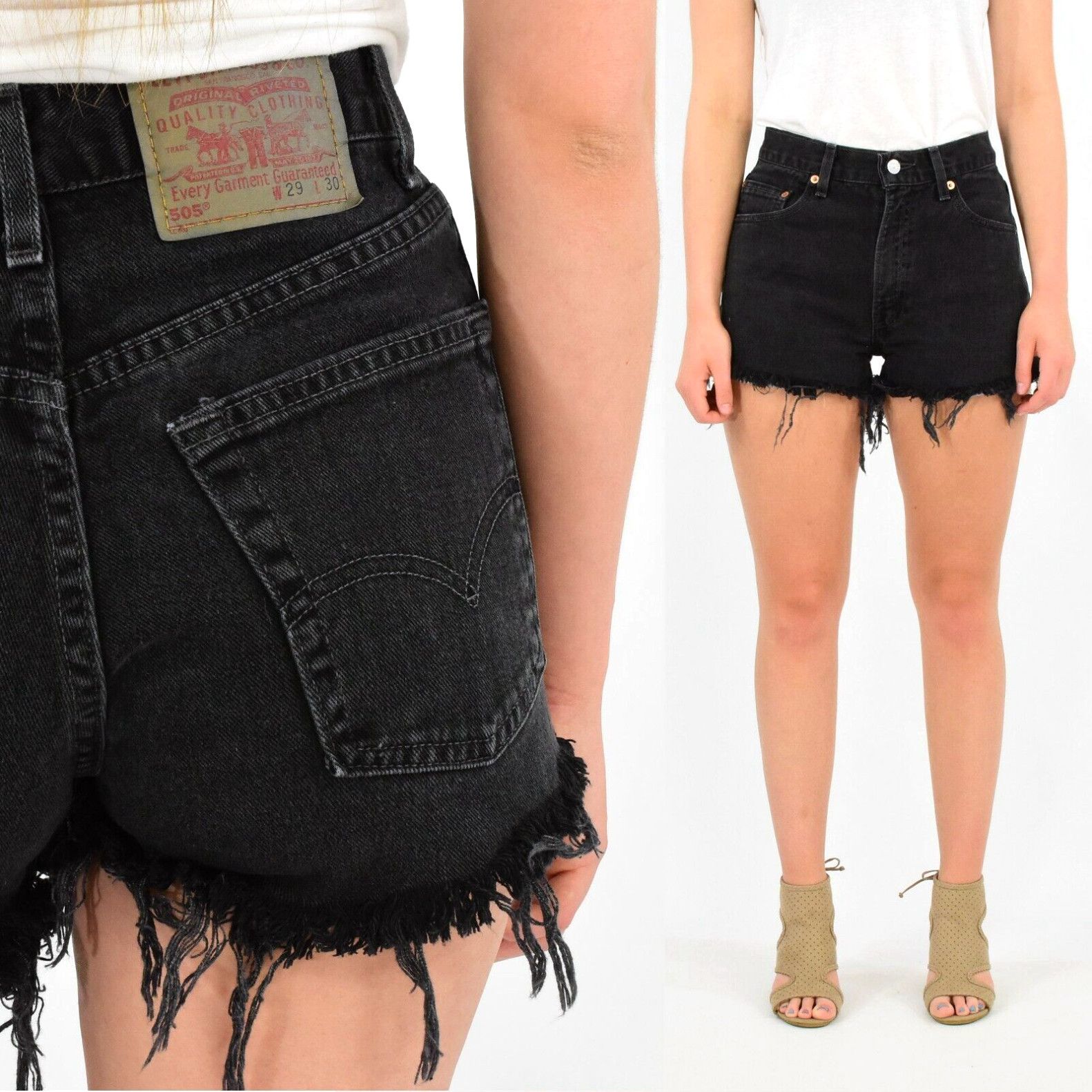 image of Vintage Womens Levis Black High Waist Shorts 550 551 Denim 12 14 20 22 | 550 in White (Size 34)