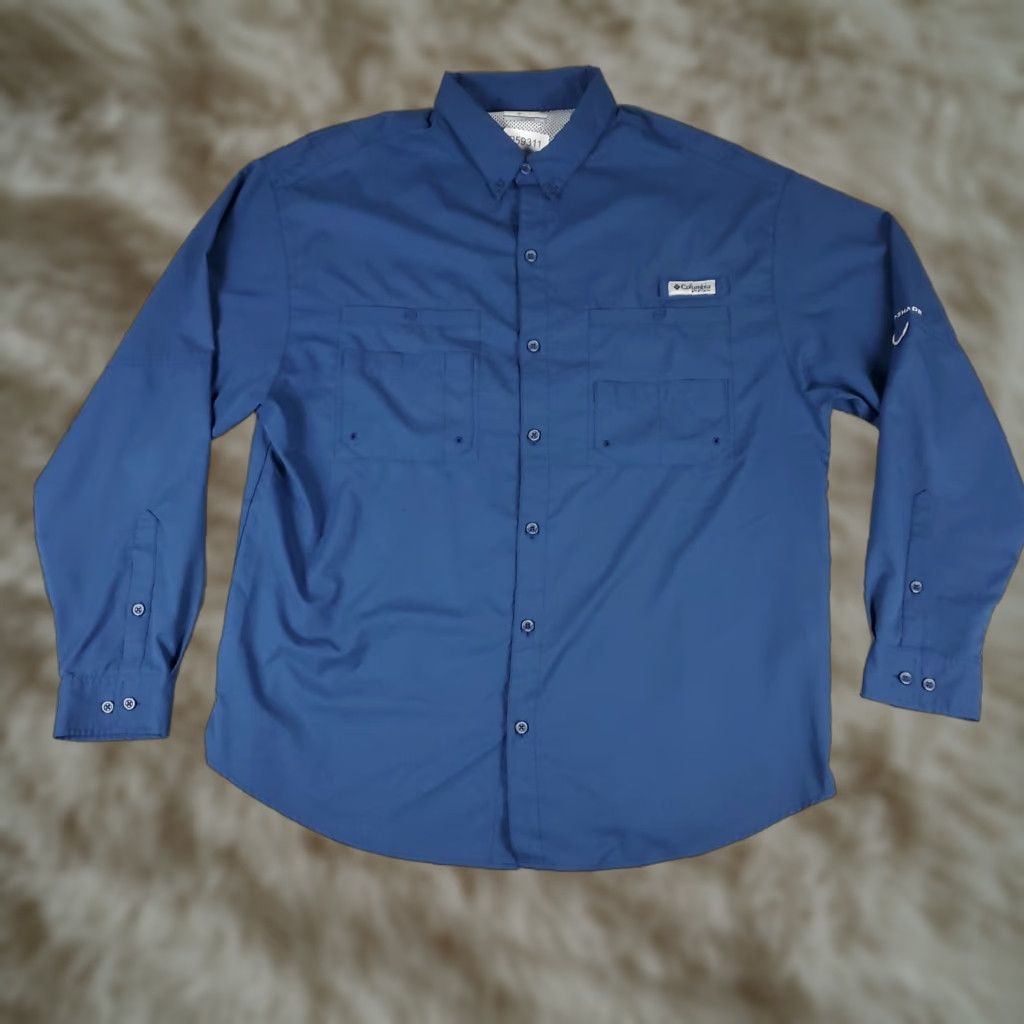 Vintage Columbia Shirt Mens XL Blue Button-Up Long Sleeve Vented Col f/ Polyester Size US XL / EU 56 / 4 - 1 Thumbnail