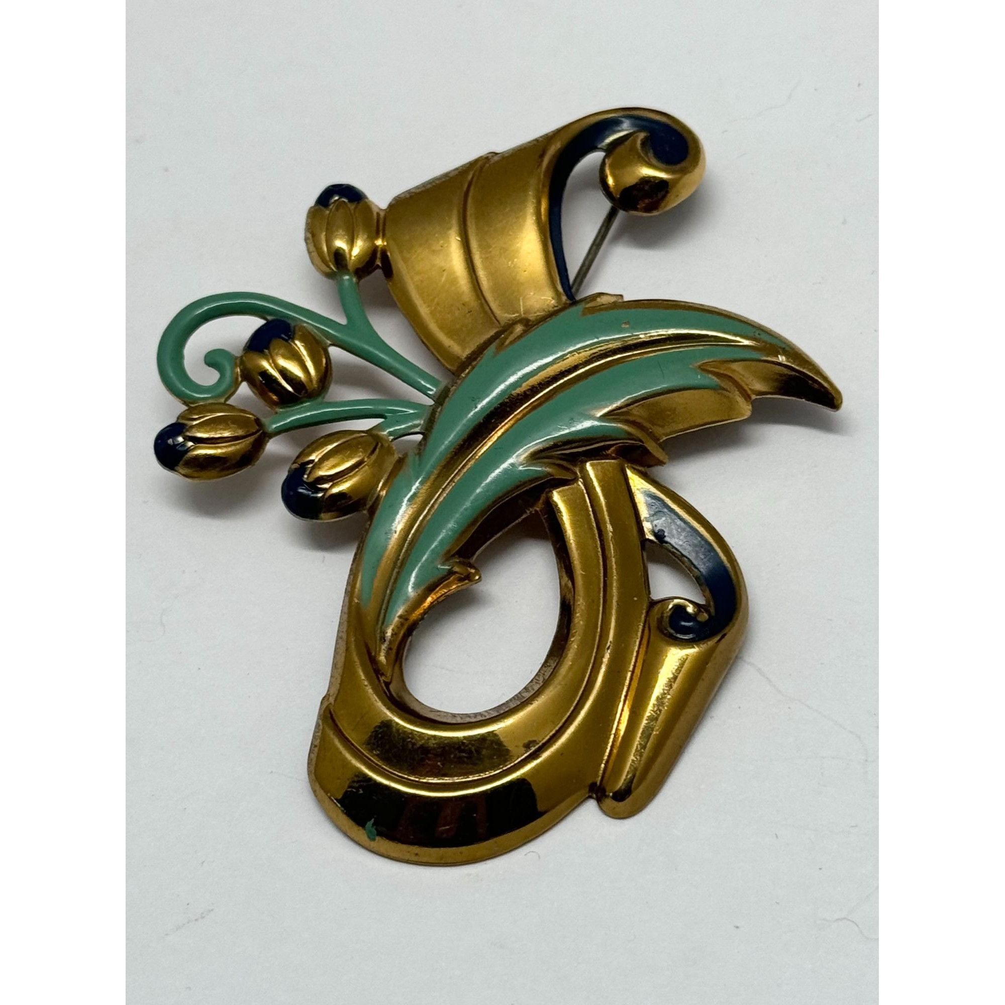 Vintage Estate enamel flower brooch pin Size ONE SIZE - 3 Thumbnail