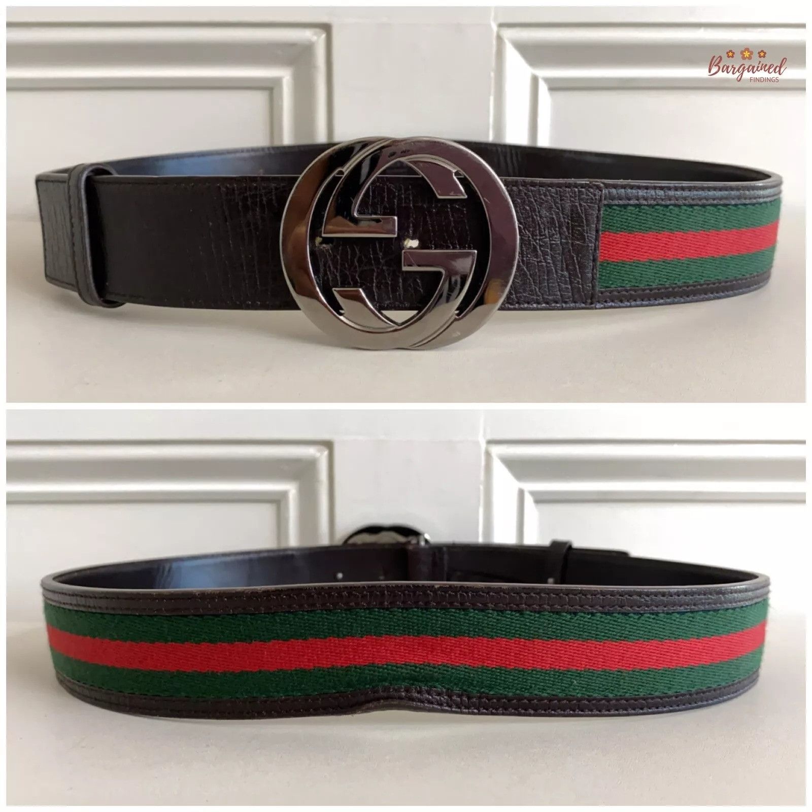 Gucci Gucci Web Green/Red Canvas Silver Interlocking G Buckle Belt Size 30 - 3 Thumbnail