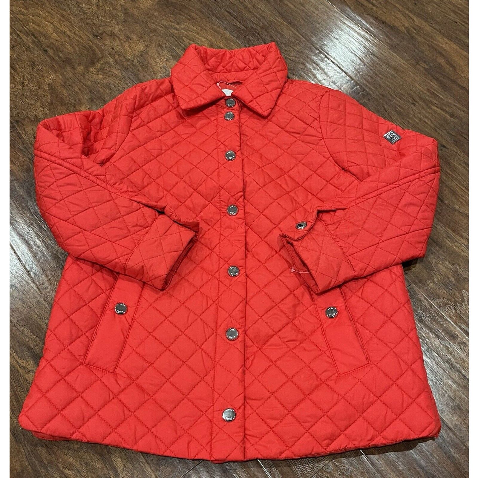 NEW Anne Klein Womens Jacket Red Quilted Side-Slit Midweight