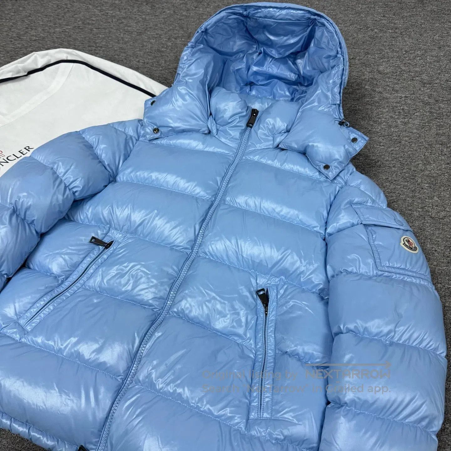 Moncler Moncler Maire Sky Blue Glossy Classic Hooded Down Jacket| Size US L / EU 52-54 / 3 - 3 Thumbnail