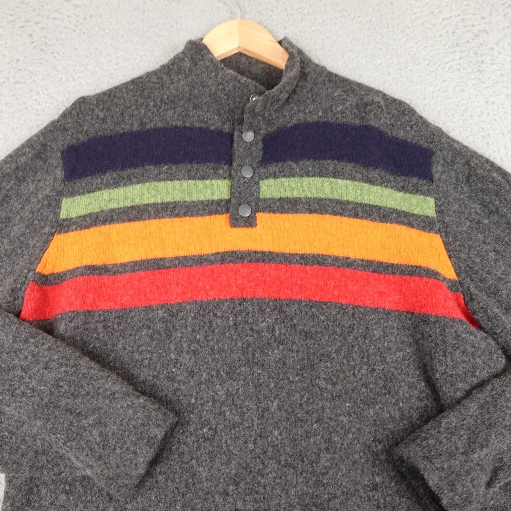 Vintage Woolrich Sweater Mens Large Gray Stripe Pullover Wool/Cotton Knit Mock Neck Long Sleeve Heavyweight Outdoor Casual Business Winter Size US L / EU 52-54 / 3 - 3 Thumbnail