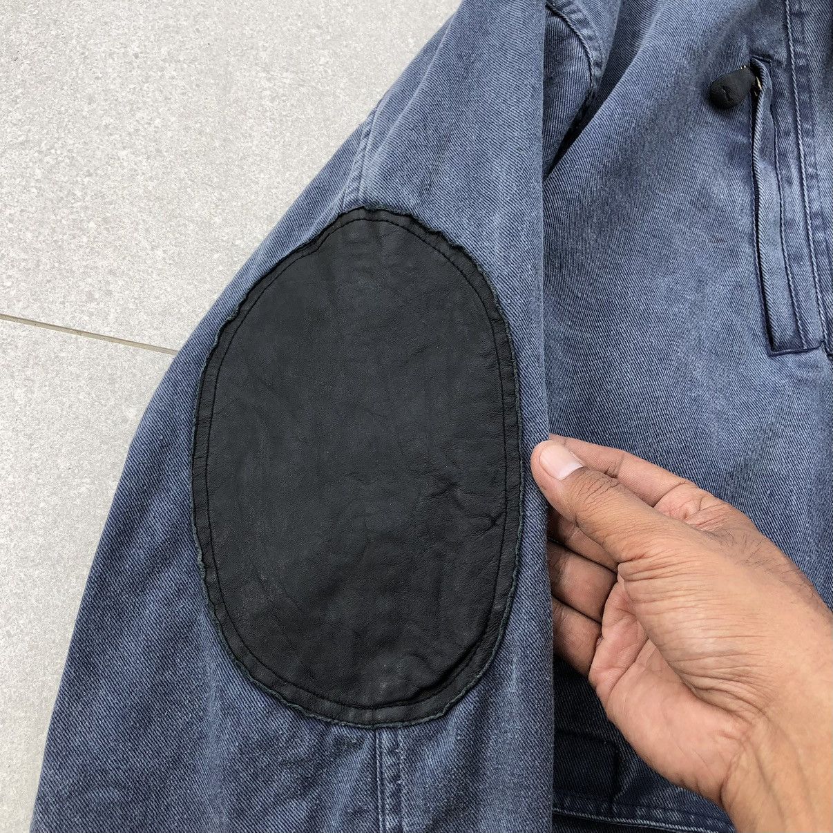 Vintage Vintage SENT HOMME Sun Faded Denim Leather Baggy Jacket Size US M / EU 48-50 / 2 - 8 Thumbnail