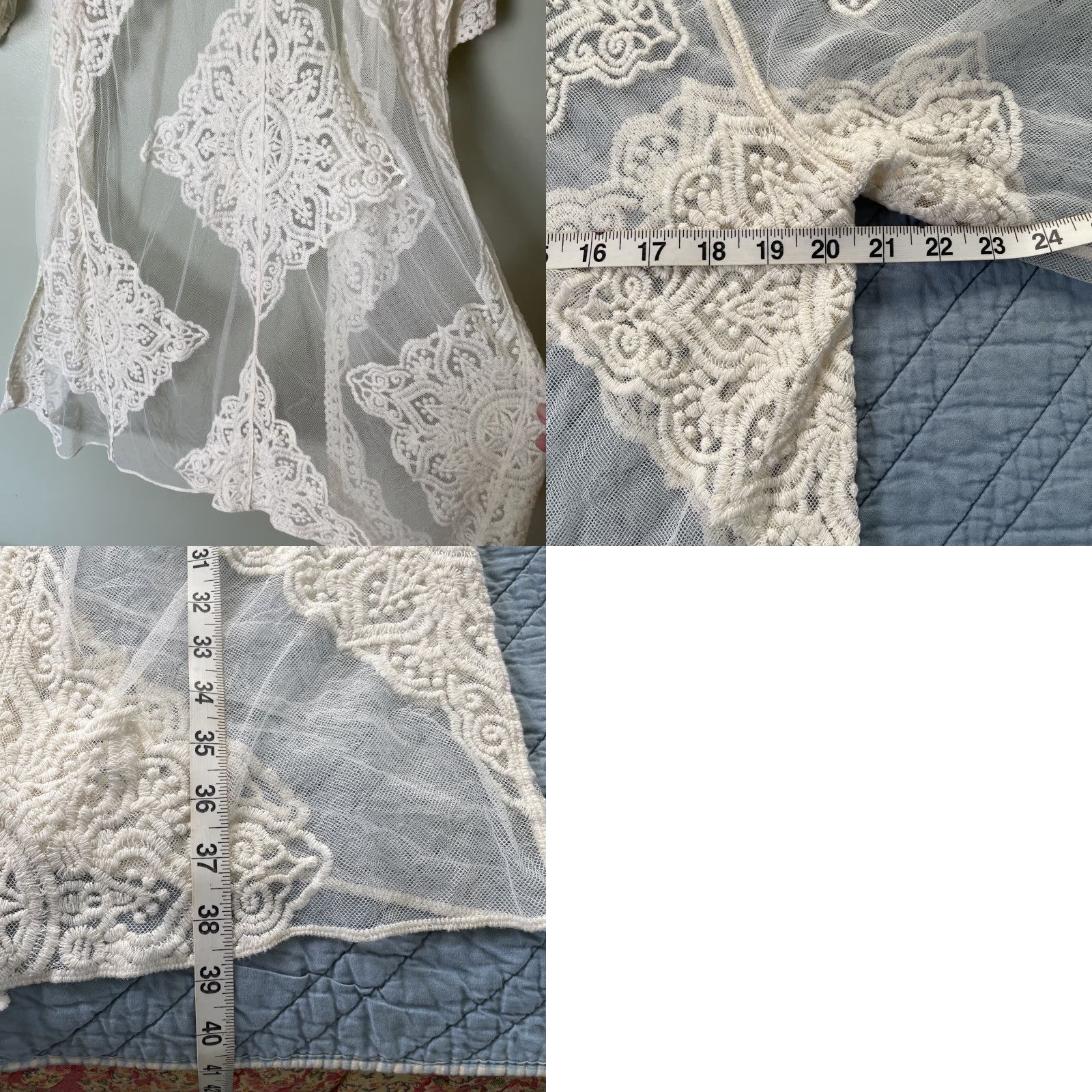 Vintage VINTAGE Modern Bohemia Sheer Lace Kimono Duster Women’s M Ivory Embroidered Boho Size M / US 6-8 / IT 42-44 - 8 Thumbnail