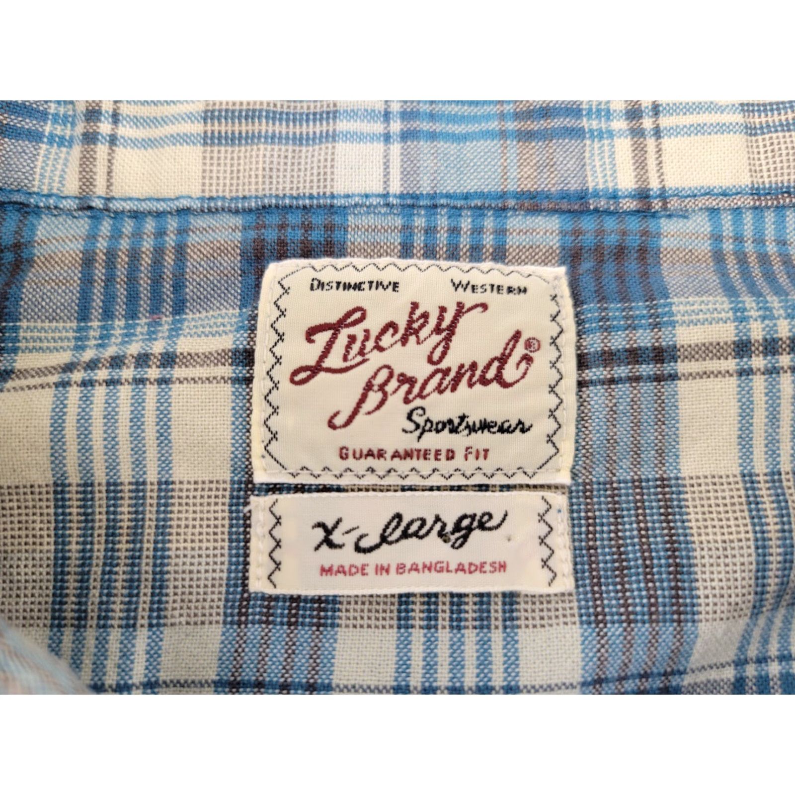 Lucky Brand Lucky Brand Mens Shirt XL Blue Tan Plaid Pearl Snap Western Short Sleeve Size US XL / EU 56 / 4 - 8 Thumbnail