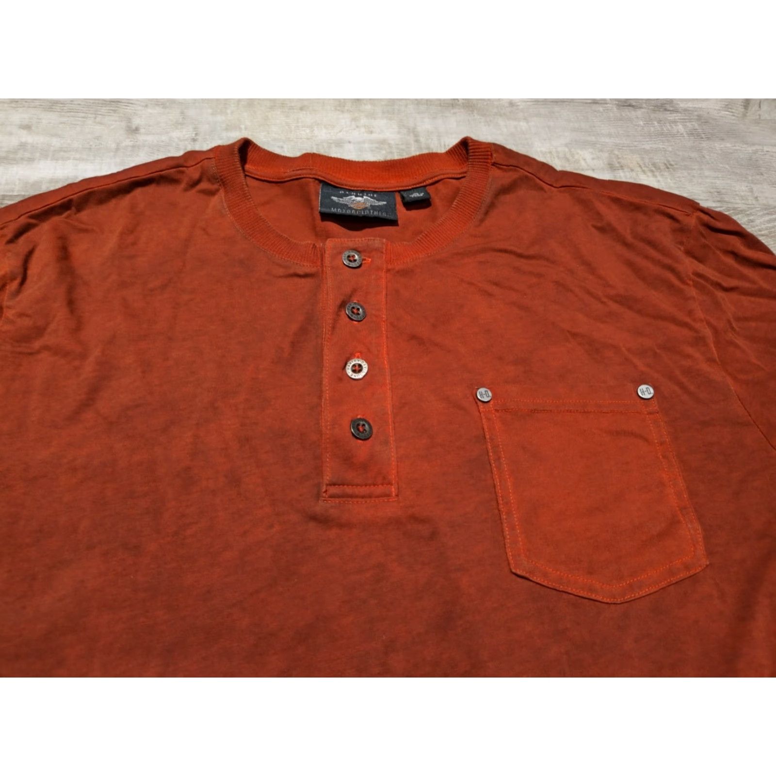 Harley Davidson Harley-Davidson Long Sleeve Henley Shirt Men XL Burnt Red Motorcycle Eagle Cotton Casual Size US XL / EU 56 / 4 - 6 Thumbnail