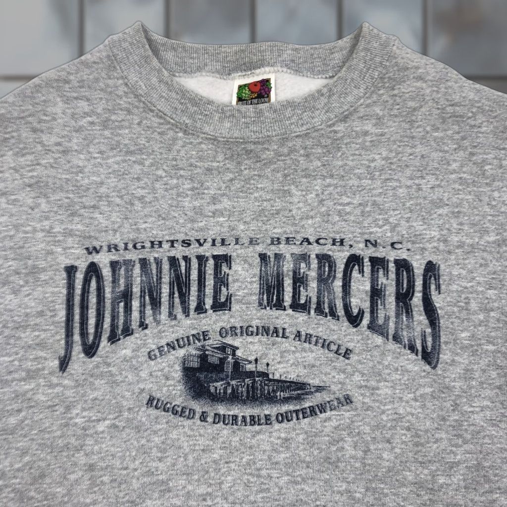 Fruit Of The Loom VINTAGE Fruit of the Loom Johnnie Mercers Pier Wrightsville Beach Crewneck L Pullover Sweatshirt Gray Mens 90s Nautical Retro Beach Size US L / EU 52-54 / 3 - 1 Thumbnail