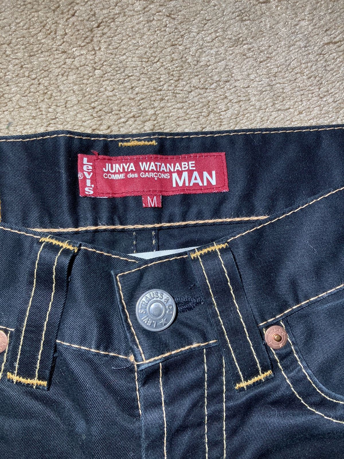 Japanese Brand AW02 Junya Watanabe Contrast Stitch Black Pants Denim Medium Size US 32 / EU 48 - 4 Thumbnail