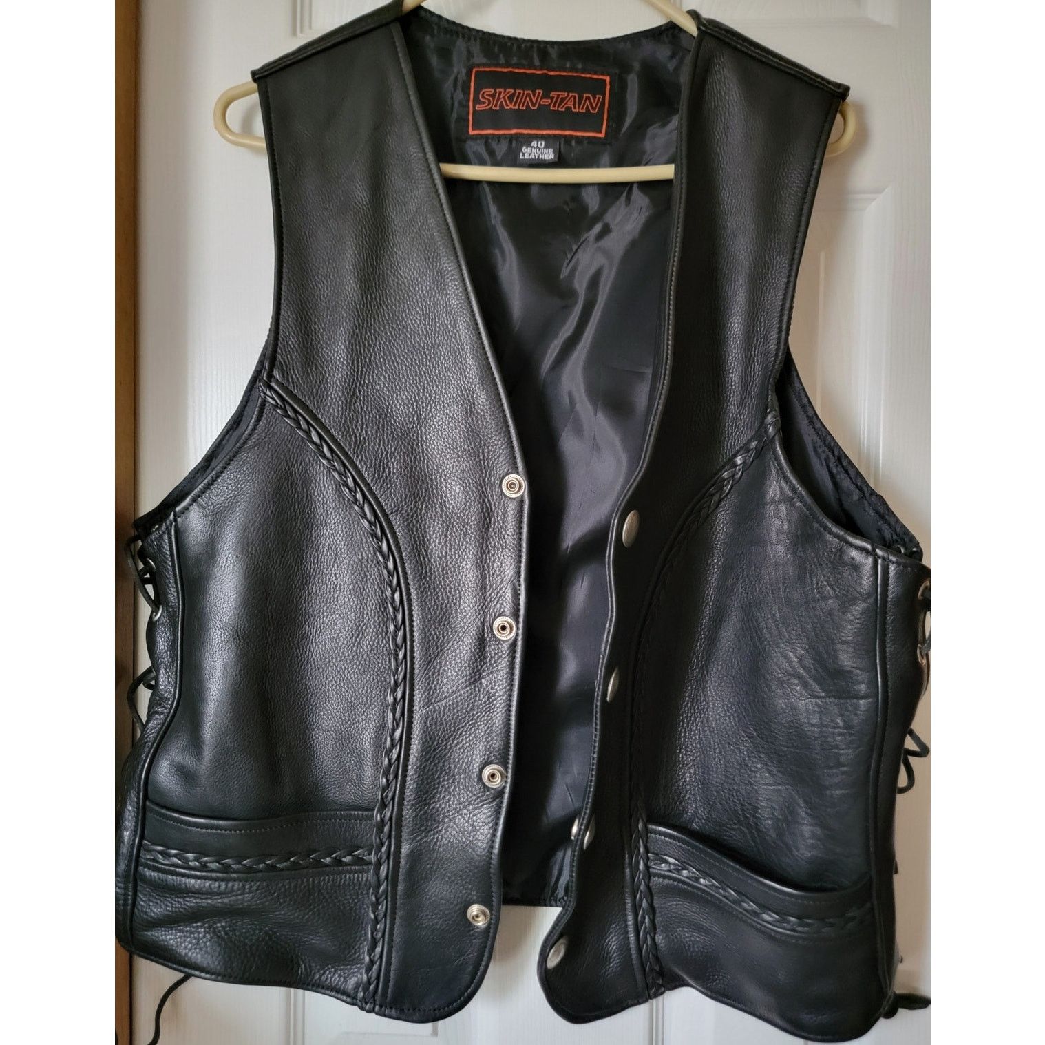 Other Skin-Tan Genuine Leather Men's Biker Vest Snap Closure Size US M / EU 48-50 / 2 - 4 Thumbnail