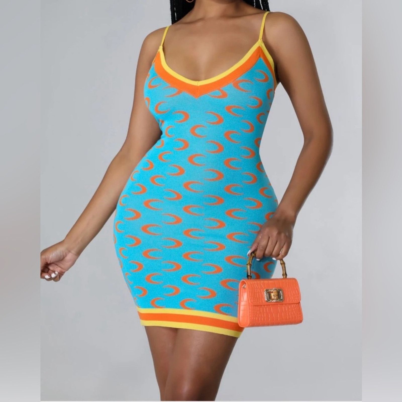 Other New Vibrant Blue and Orange Patterned Dress size S Size S / US 4 / IT 40 - 1 Thumbnail