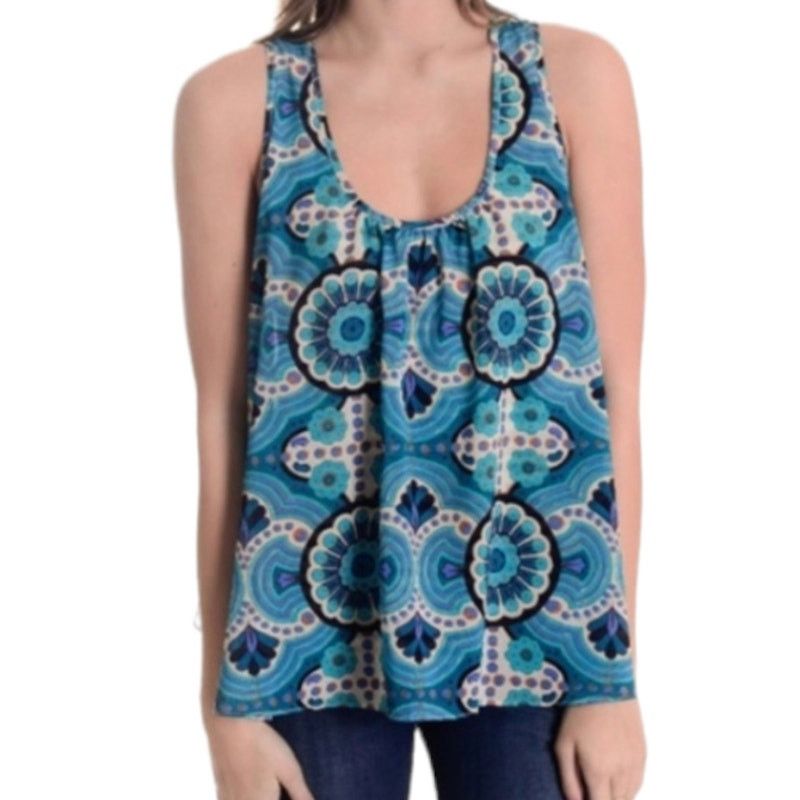 Anthropologie ANTHROPOLOGIE Blue Merlon Geometric Tank Meadow Rue Medium Size M / US 6-8 / IT 42-44 - 3 Thumbnail