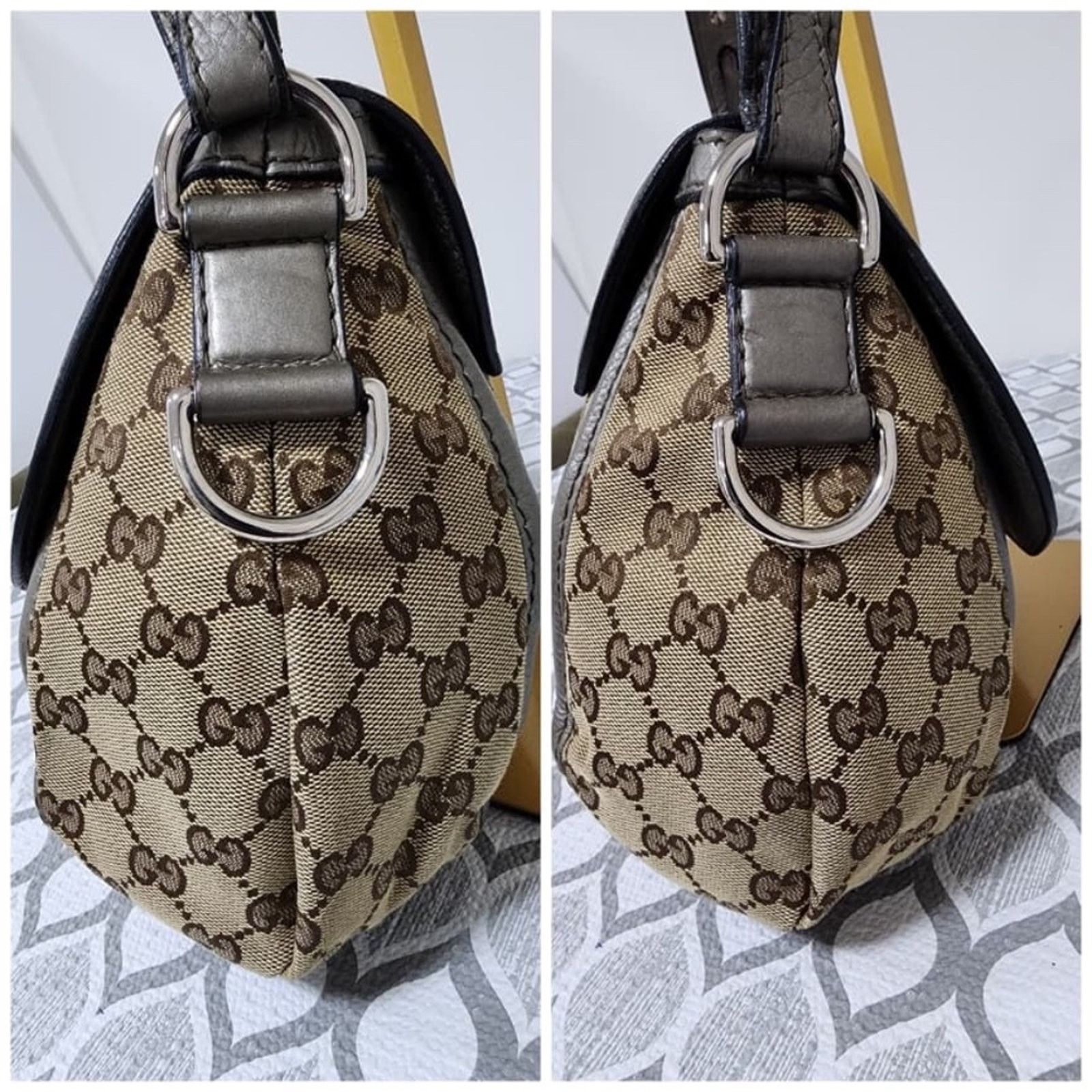 Gucci Gucci Medium GG Canvas Techno Horsebit Flap Hobo Bag Grey/Be Size ONE SIZE - 11 Thumbnail