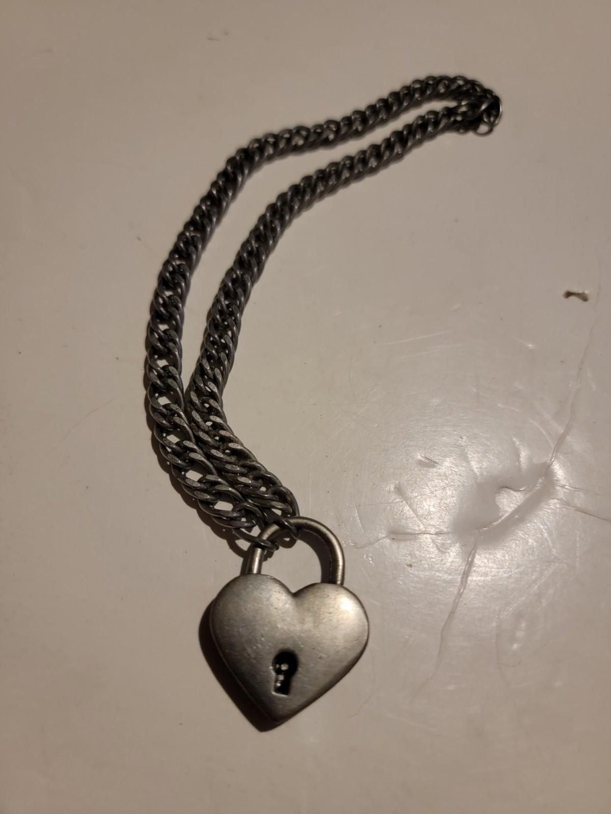 Antique Silver Heart Padlock Charm Necklace Chain Jewelry, Women's