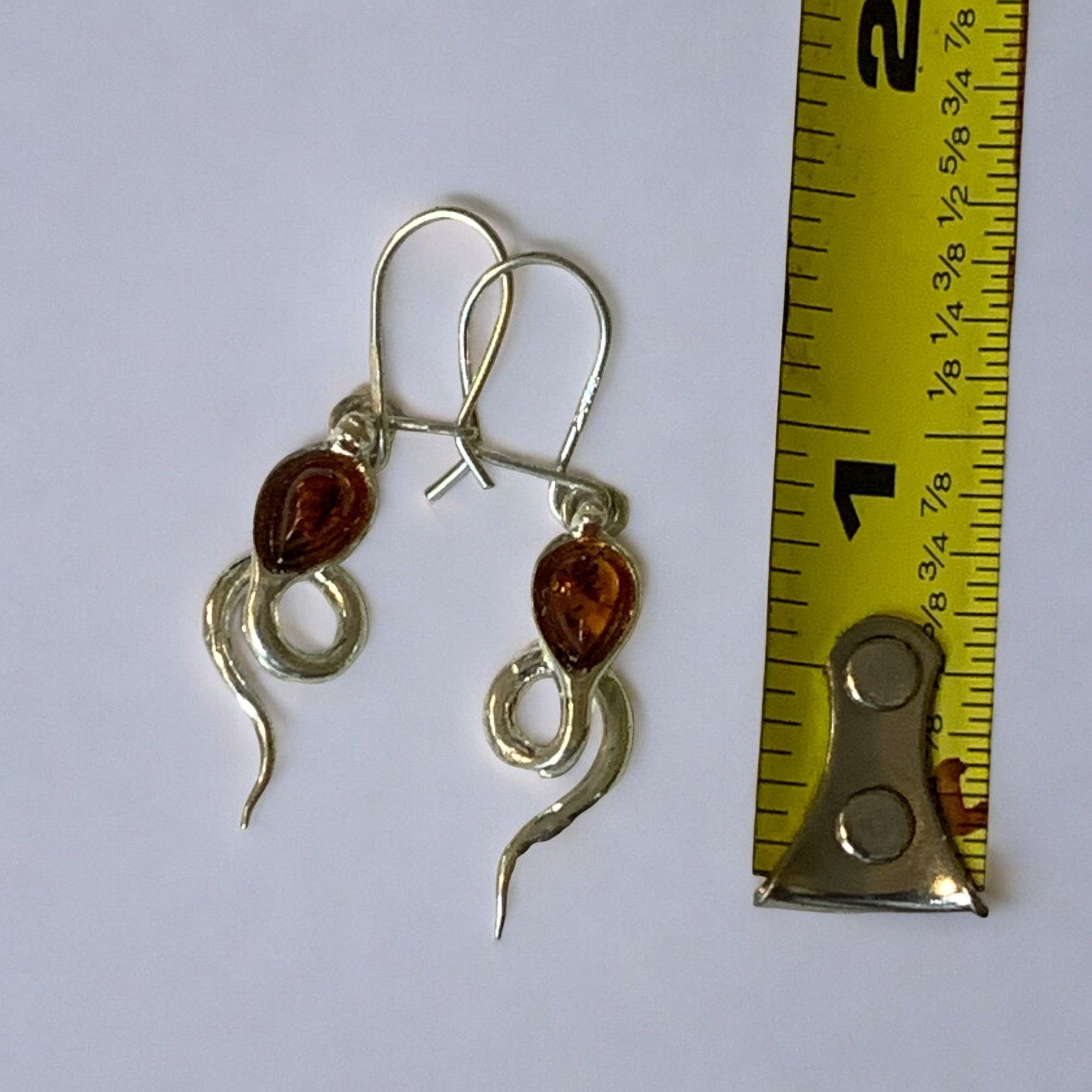 Designer Sterling Silver 925 Snake Drop Dangle Earrings With Amber Size ONE SIZE - 10 Thumbnail