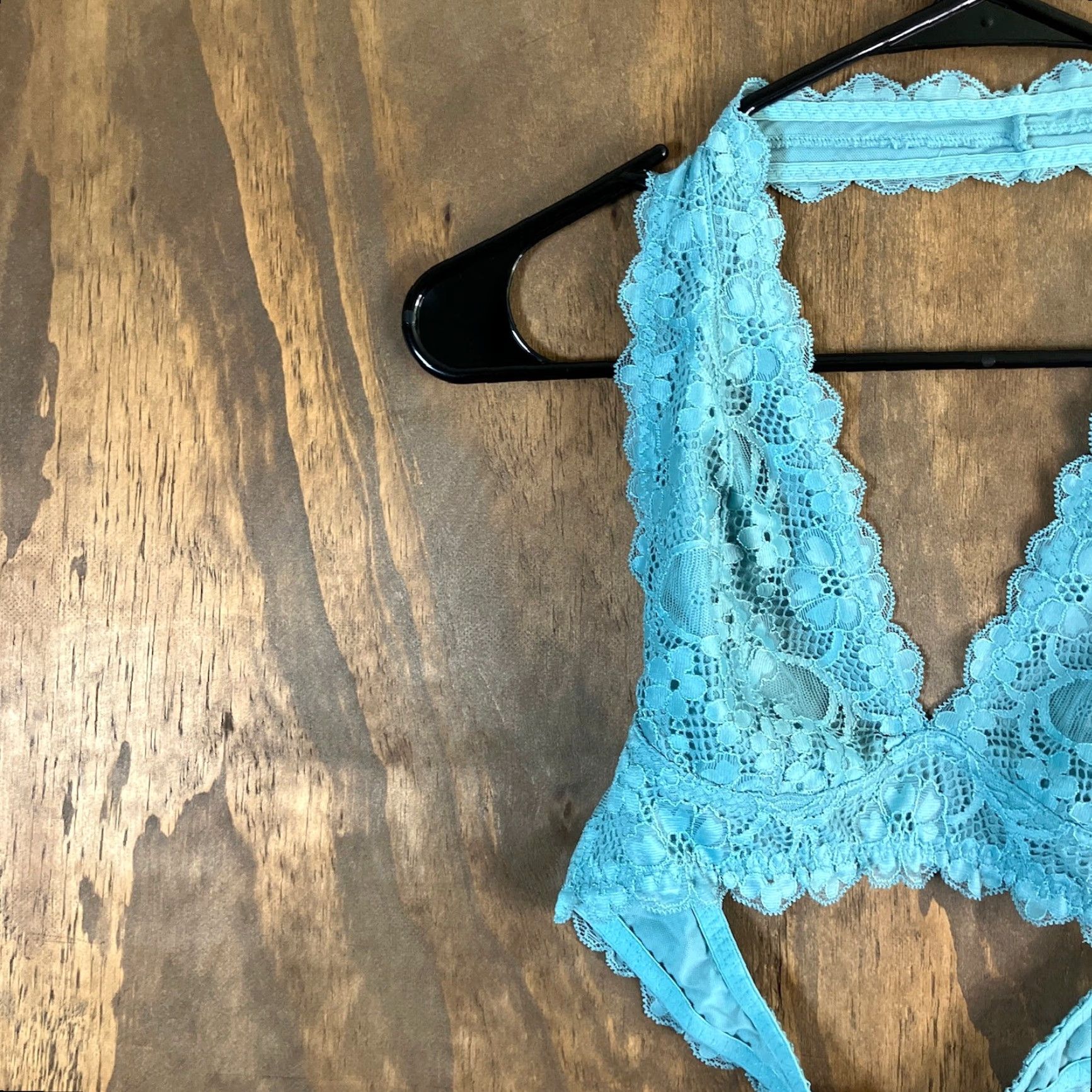 Free People VINTAGE Intimately by Free People Womens Blue Floral Lace Bralette Halter Neck Small Size ONE SIZE - 4 Thumbnail
