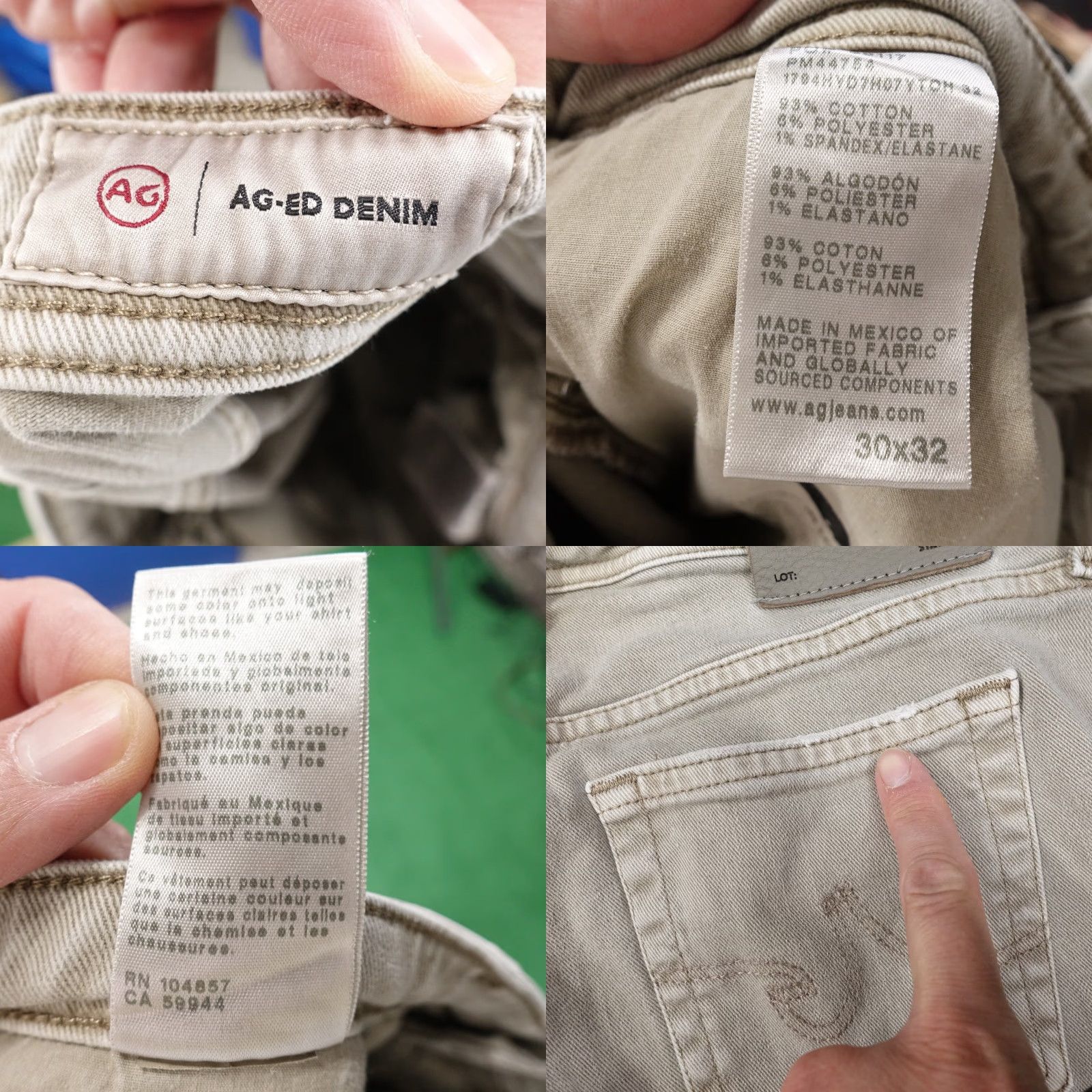 Denime AG Adriano Goldschmied Jeans Mens 32x29 Beige Everett Straight Denim Size US 32 / EU 48 - 8 Thumbnail