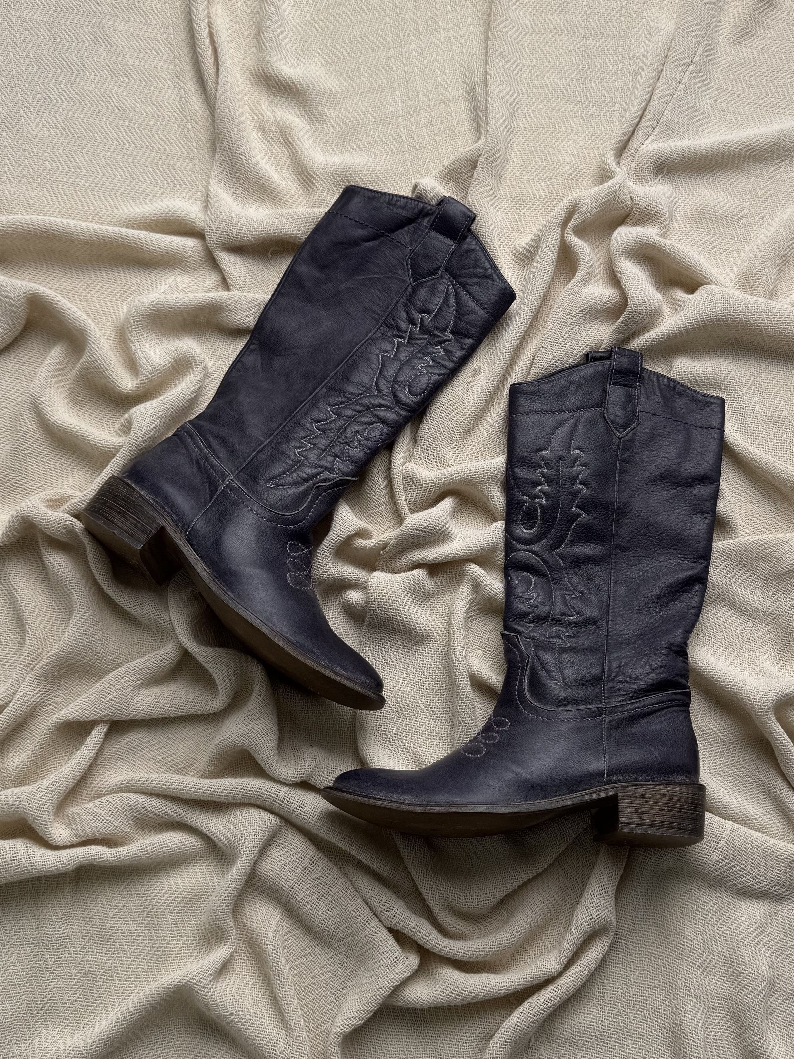 Vintage Vintage Leather Cowboy Western Mid Calf Embroidered Boots Size US 6 / IT 36 - 1 Thumbnail