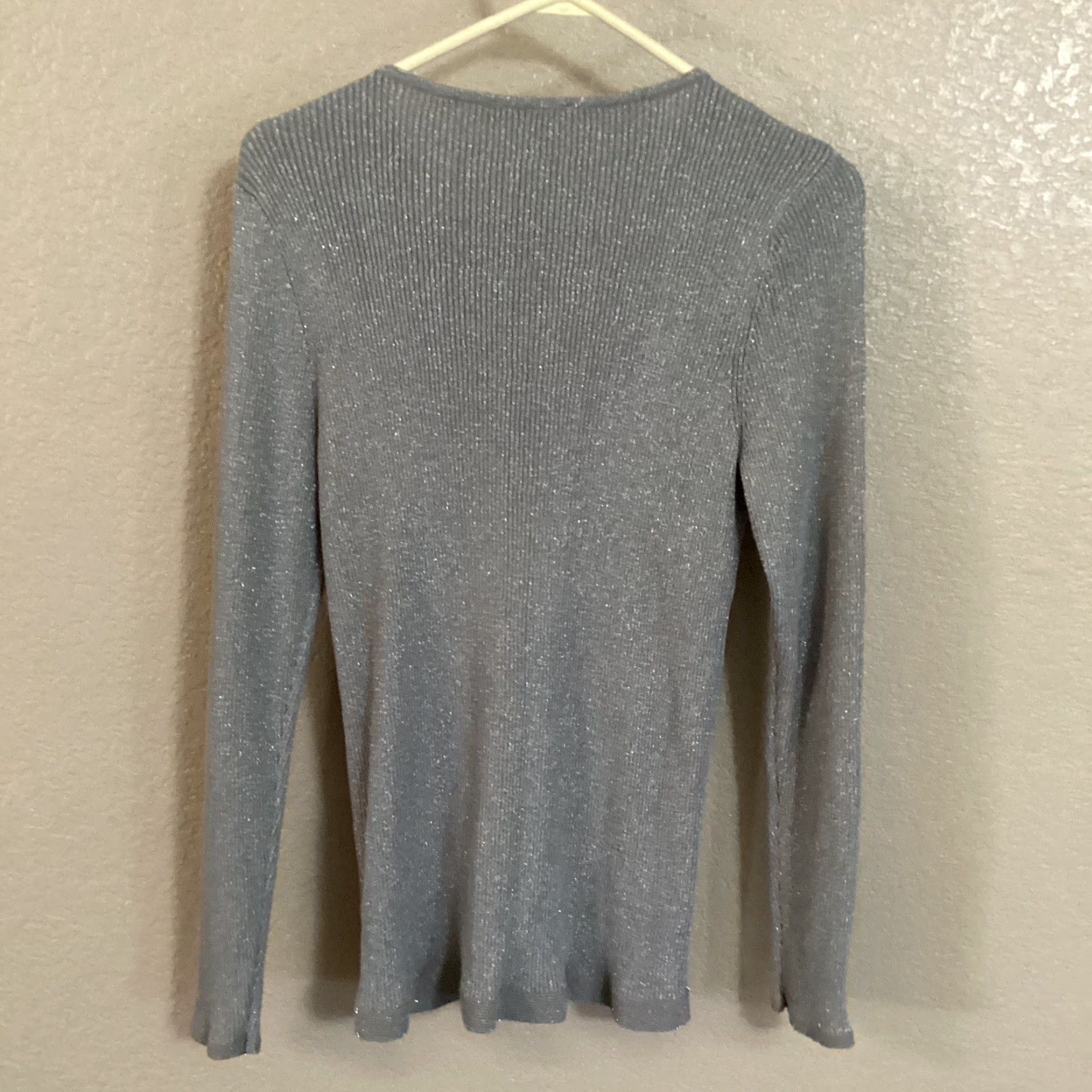 Vintage Nygard Sweater Women L Silver Metallic Knit Ribbed Fitted Long Sleeve Full Zip Size L / US 10 / IT 46 - 2 Thumbnail