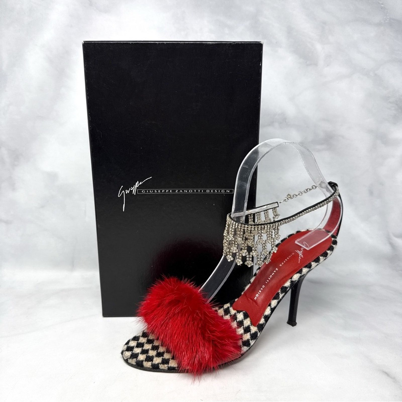 Giuseppe Zanotti Giuseppe Zanotti Vicini Vintage Y2K Fur Houndstooth Heels 37 Size US 7 / IT 37 - 2 Thumbnail