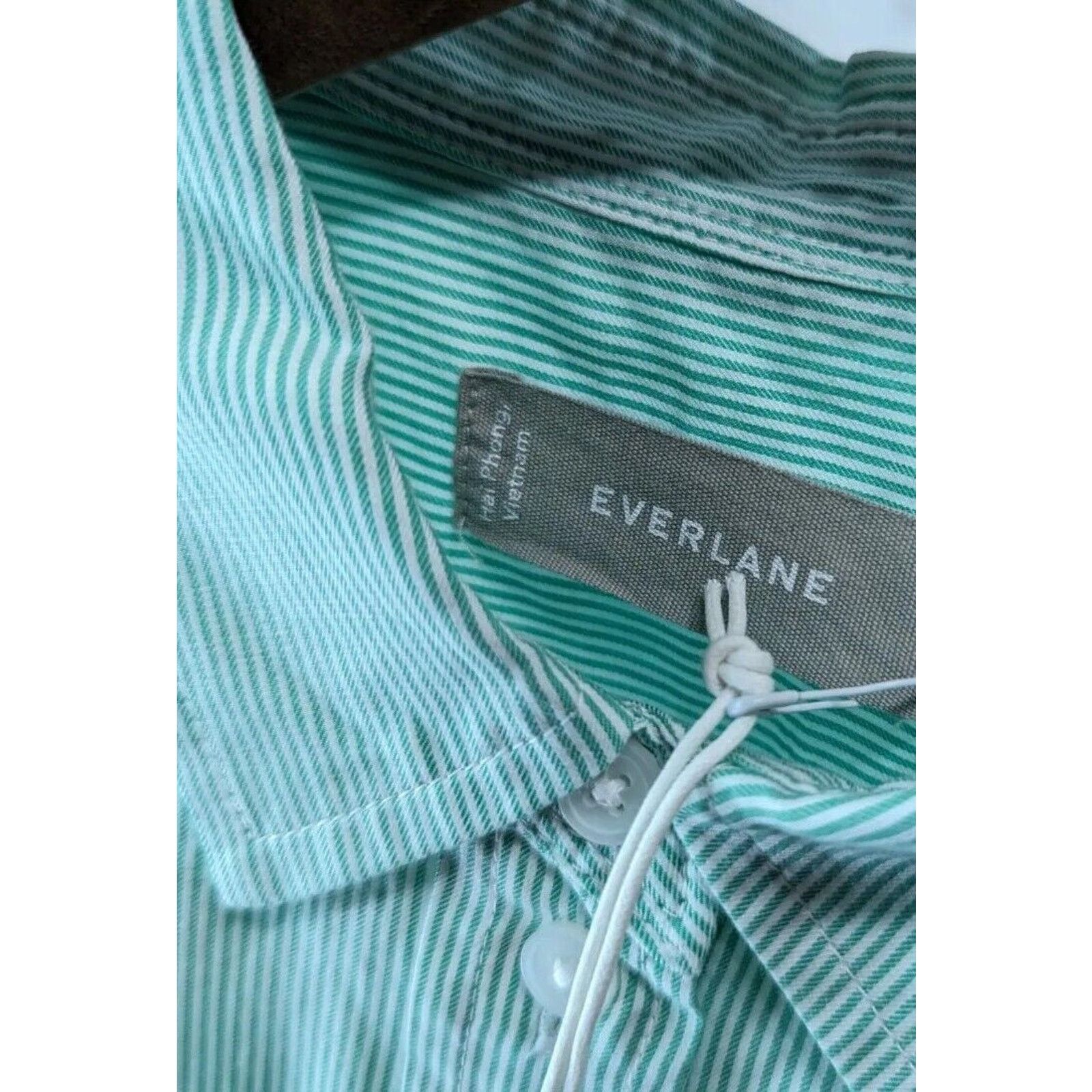 Everlane Everlane Shirt Women 4 S Green Striped Silky Cotton Relaxed Size S / US 4 / IT 40 - 3 Thumbnail