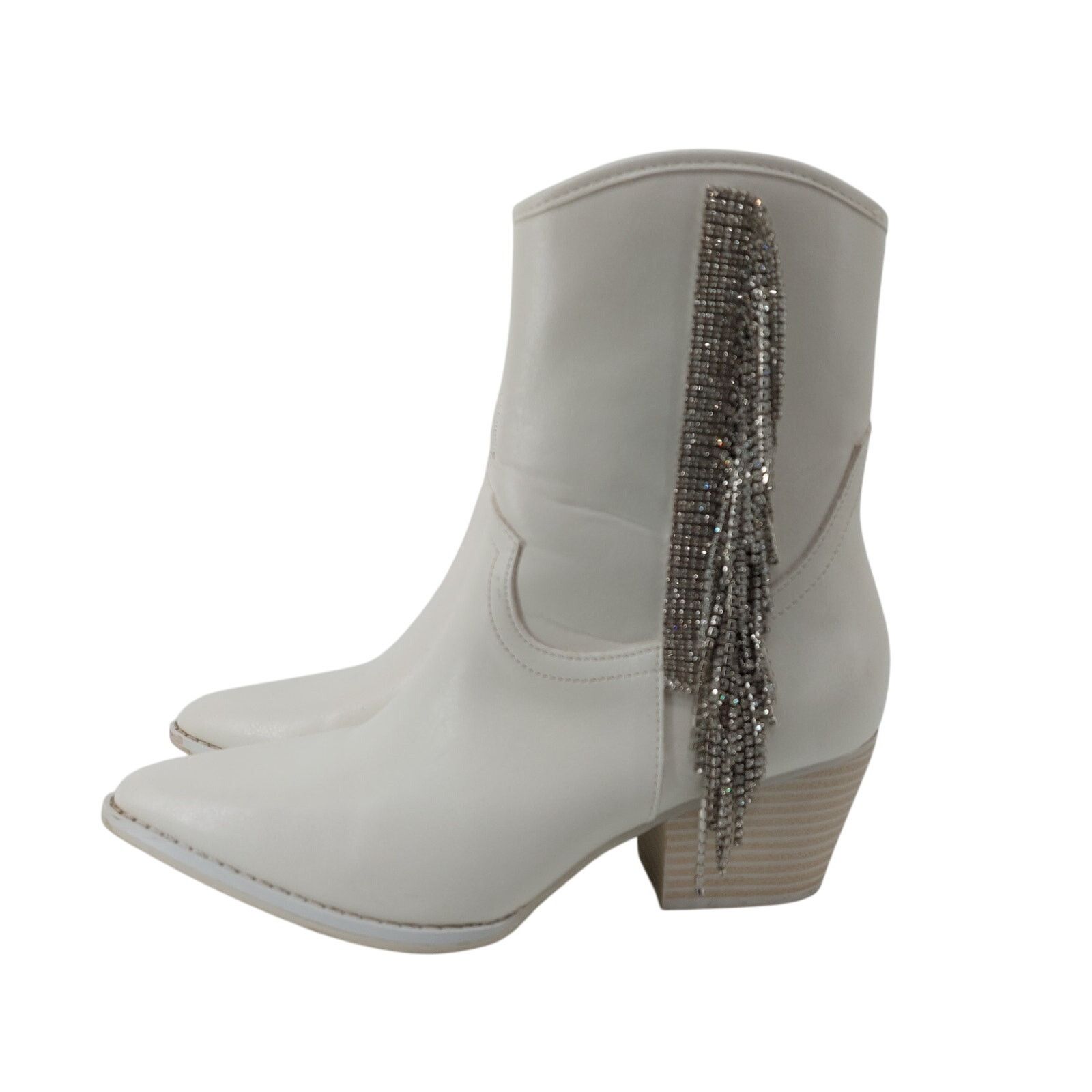 Other Altar'd State White Western Boot Rhinestone Fringe Ankle 8 Size US 8 / IT 38 - 1 Thumbnail