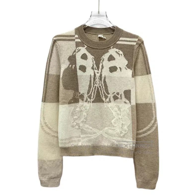 Hermes Hermes Color-blocked cashmere intarsia round neck long sle Size S / US 4 / IT 40 - 1 Thumbnail