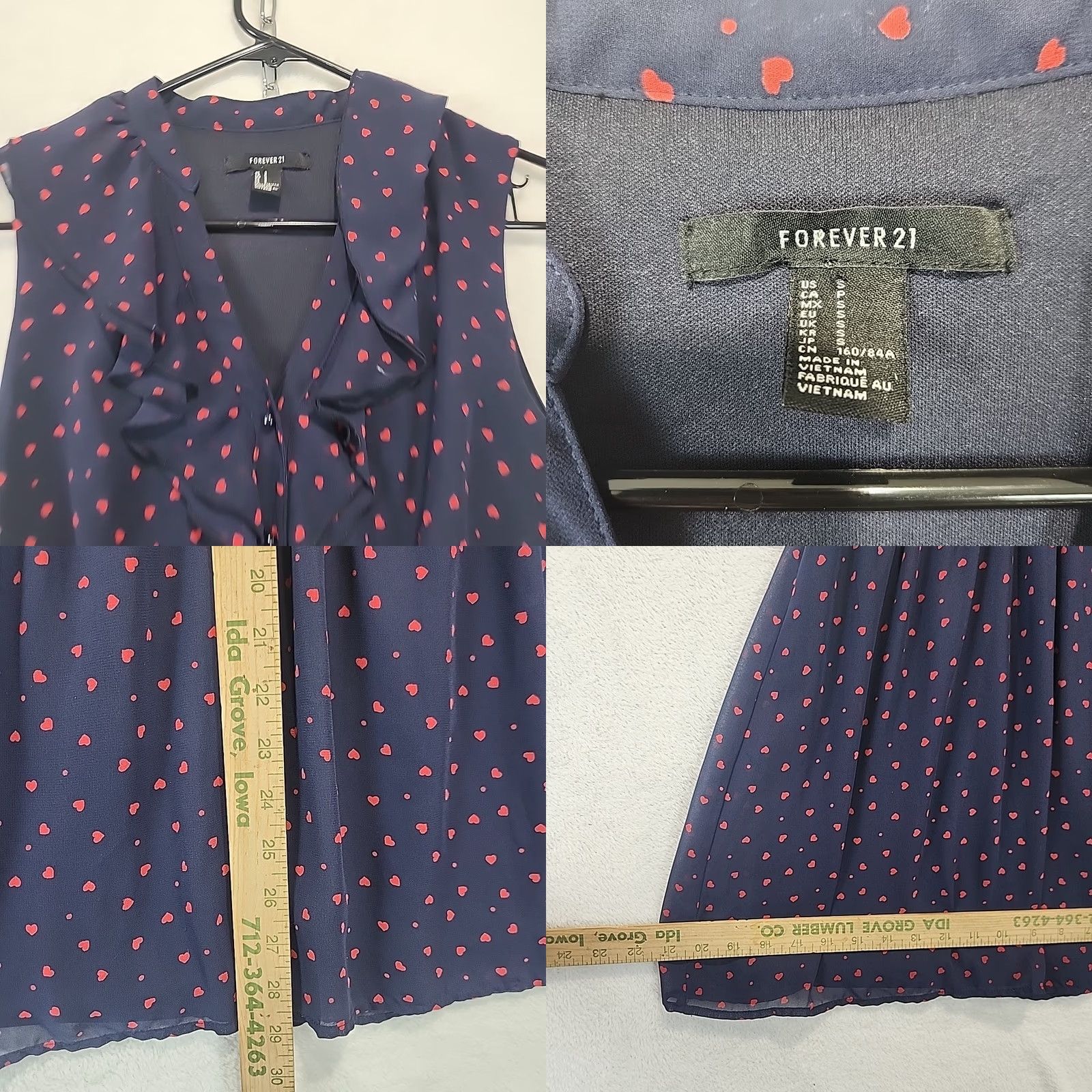 Forever 21 FOREVER 21 Contemporary Navy Blue Heart Print Mini Dress S Women's Sleeveless V-Neck Button Front Casual Petite - Not applicable Size S / US 4 / IT 40 - 8 Thumbnail