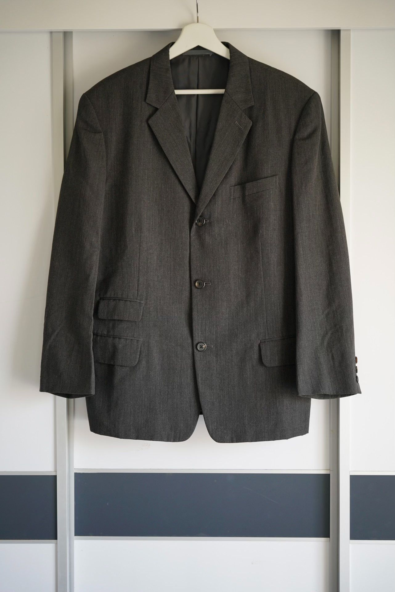 image of Yohji Yamamoto Y's For Men Ticket Bag Gray Wool Suit in Black (Size Medium)