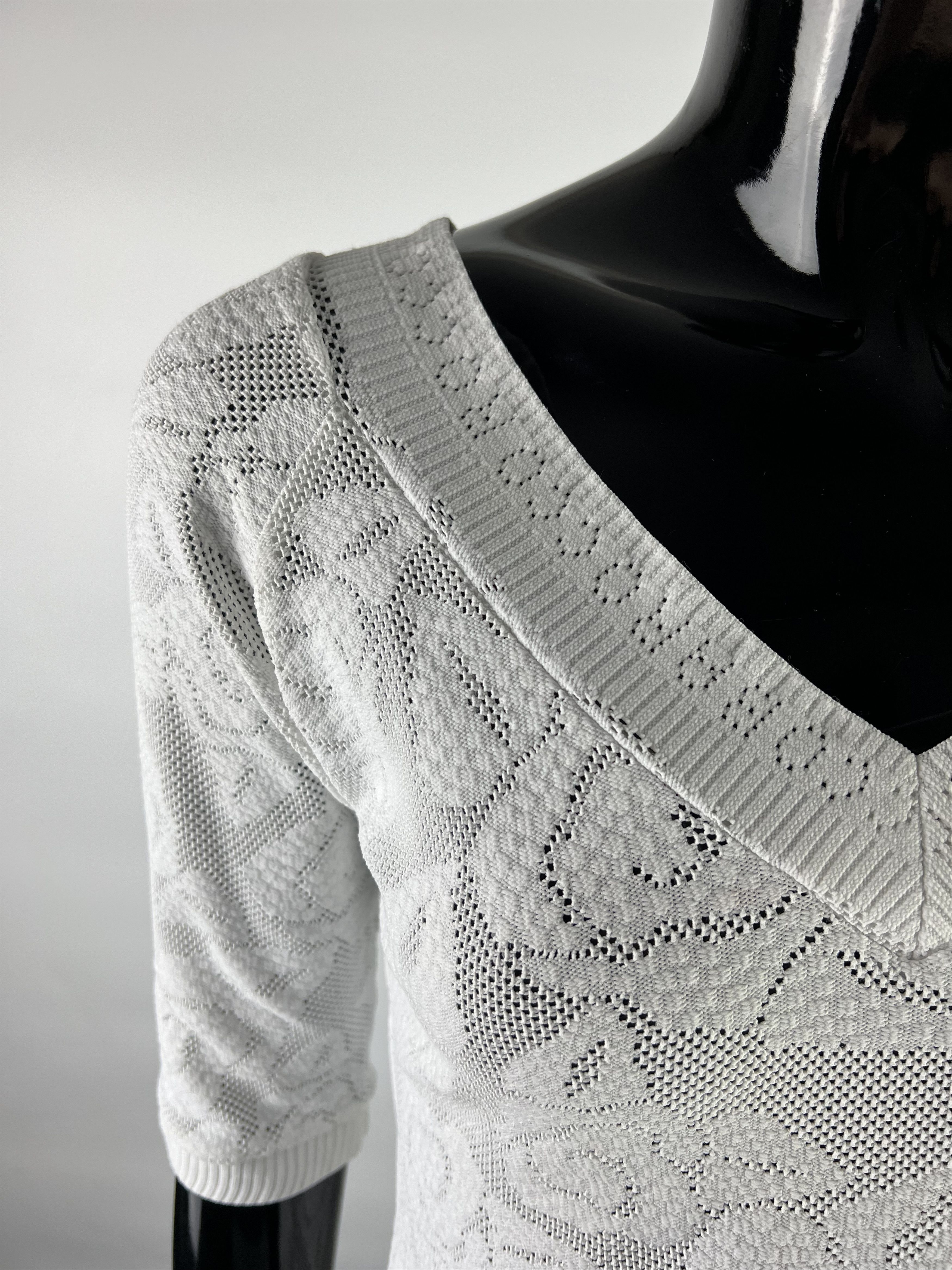 Other Roccobarocco White Mesh V-Neck Top Blouse Size US6 Size M / US 6-8 / IT 42-44 - 3 Thumbnail