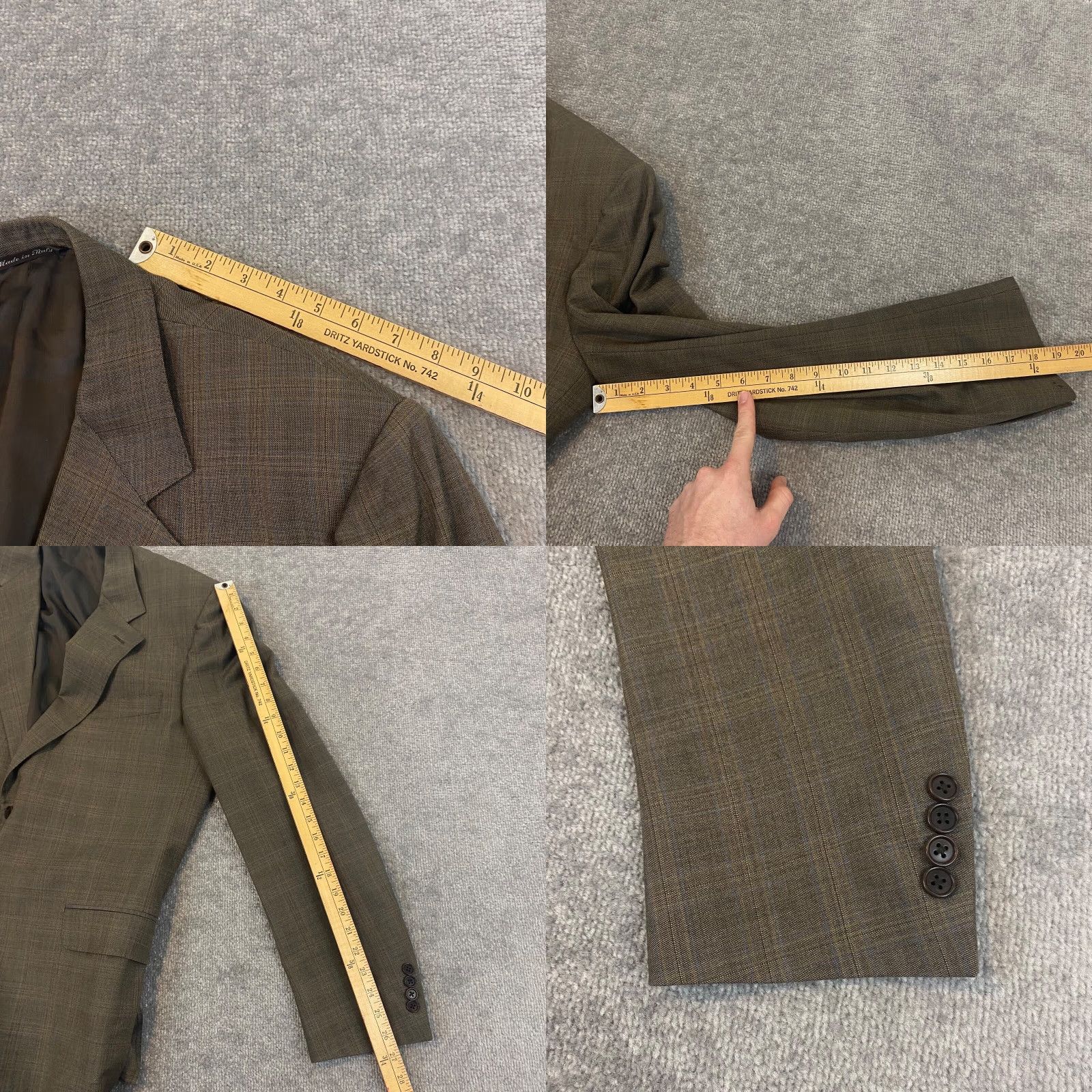 Canali CANALI Blazer Mens EU 54 L US 44 Suit Jacket Brown Wool 2-Button Windowpane Long Regular Size 46R - 8 Thumbnail