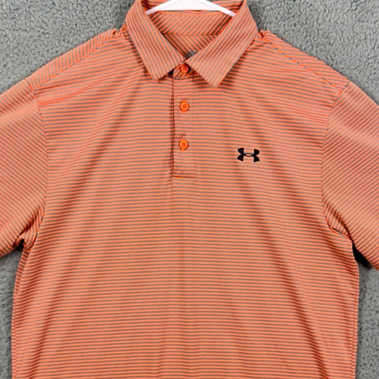 Under Armour Under Armour Heat Gear Polo Shirt Mens Medium Orange Striped Golf Casual Size US M / EU 48-50 / 2 - 2 Thumbnail