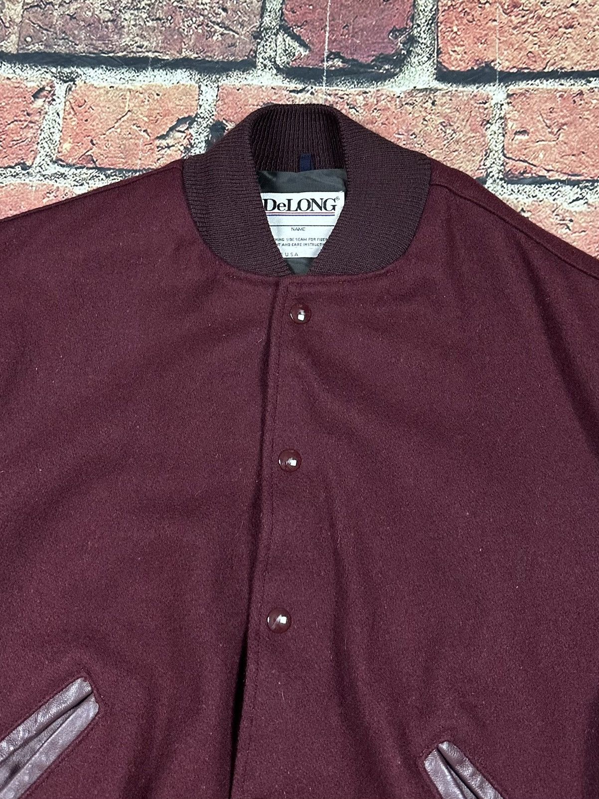 Delong × Vintage Vintage DeLong Letterman Varsity Jacket 80s Wool Leather Size US L / EU 52-54 / 3 - 7 Thumbnail