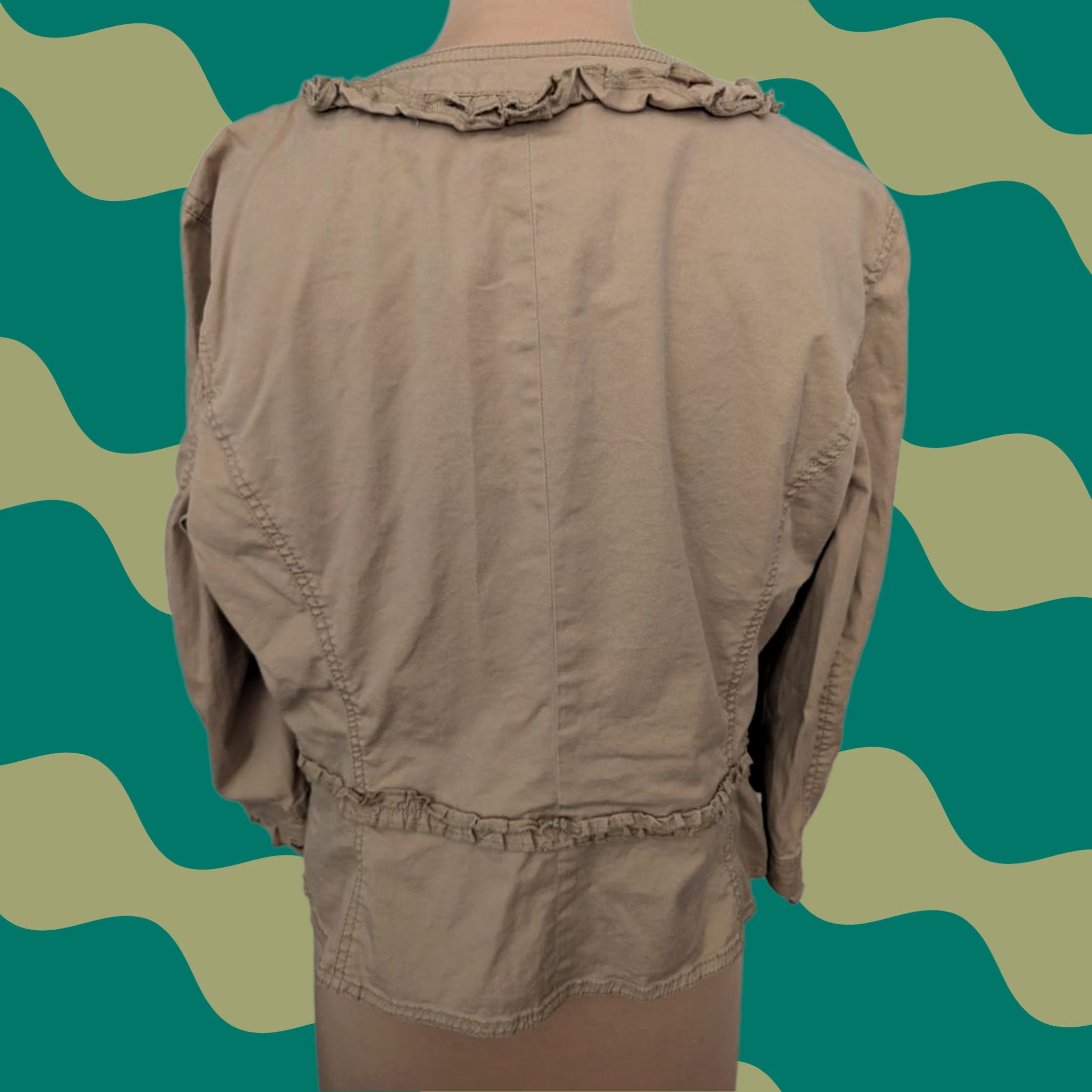 Ann Taylor Ann Taylor Loft Blazer Jacket Womens Sz 14 Tan Cotton Blend Ruffle Trim Button Front Short Jacket Beige Utility Workwear Spring Fall Size XL / US 12-14 / IT 48-50 - 1 Thumbnail