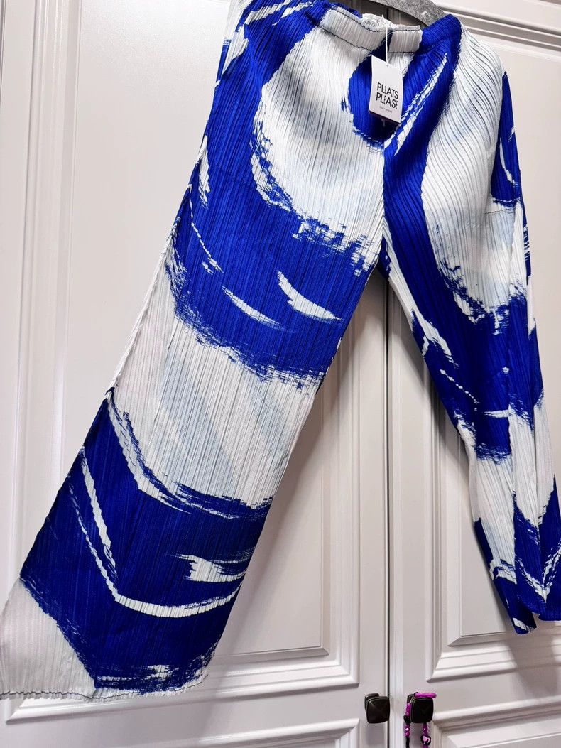 Issey Miyake Issey Miyake size:2 Blue and white pleated wave pants Size 32" / US 10 / IT 46 - 3 Thumbnail