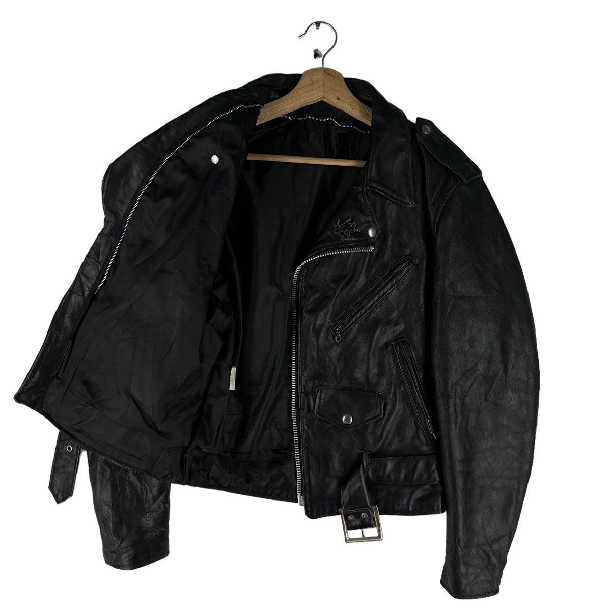 Schott 🔥VINTAGE BIKER LEATHER JACKET SCHOTT DOUBLE BREAST COLLAR Size US M / EU 48-50 / 2 - 13 Thumbnail