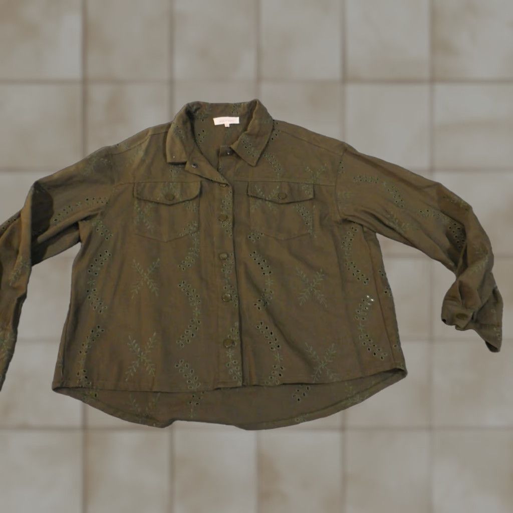 Vintage Anthology Solitare Top XL Womens Green Floral Embroidered Denim Jacket Size XL / US 12-14 / IT 48-50 - 1 Thumbnail