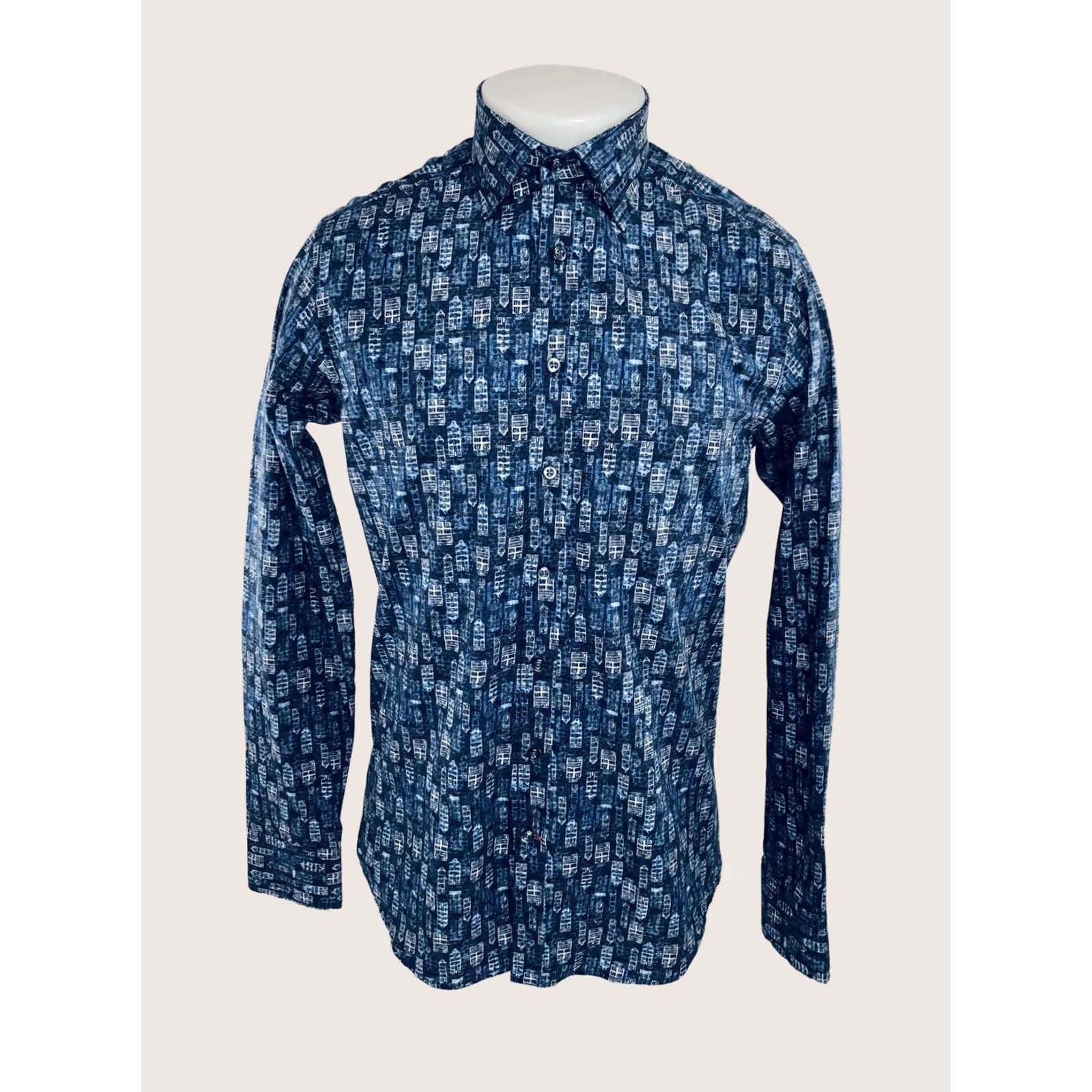 Simon Carter Simon Carter / London - Buildings All Over Slim Fit Shirt 15 / 38 Blue White Button-Up Mens Long Sleeve 100% J14 EXC Size US M / EU 48-50 / 2 - 1 Thumbnail