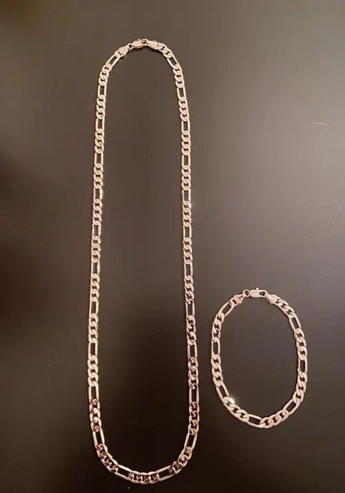 Jewelry Gold Chain Figaro Necklace And Matching Bracelet Set Size ONE SIZE - 7 Thumbnail